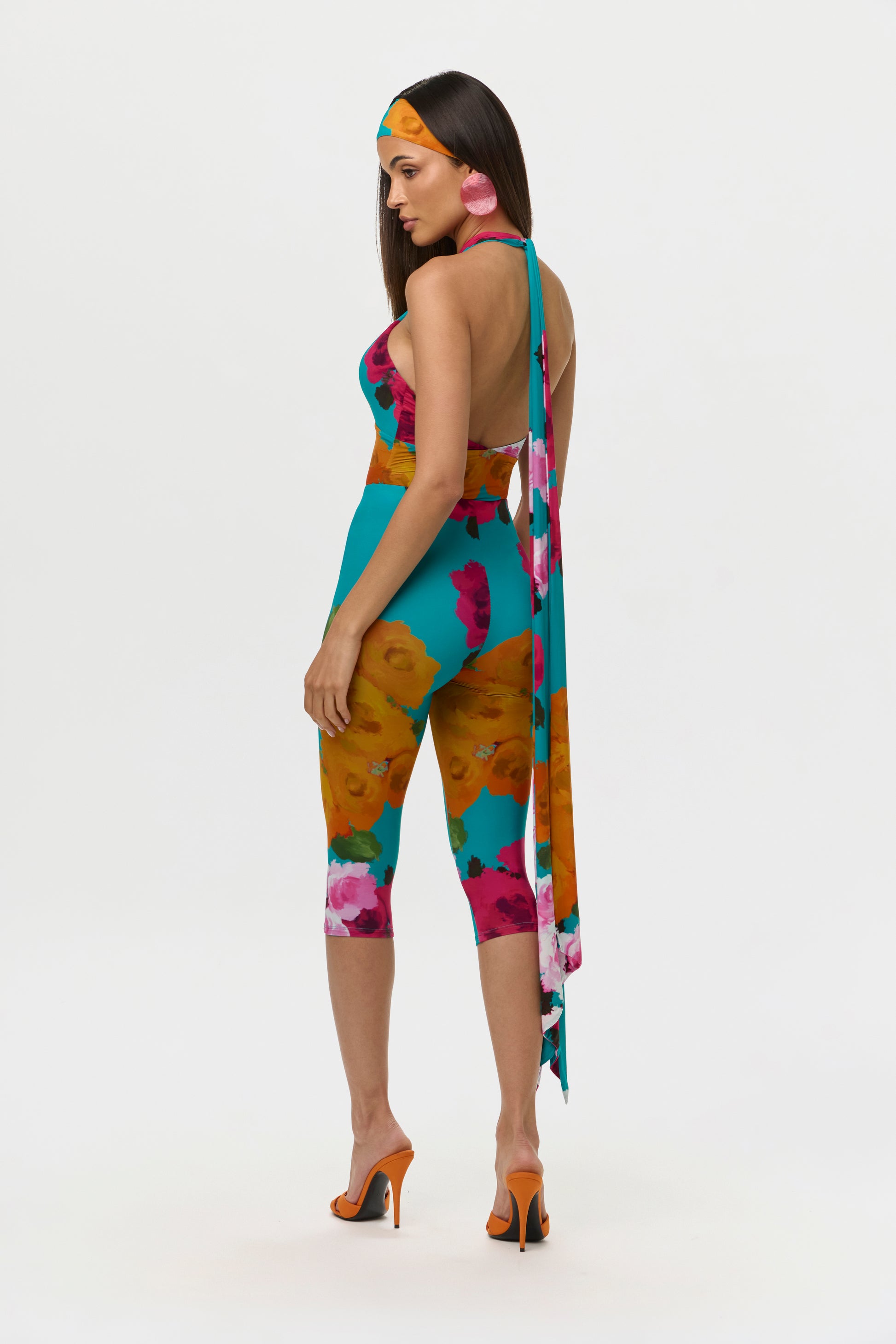 Flora Spritz Naked Print Halter Tie Bodysuit