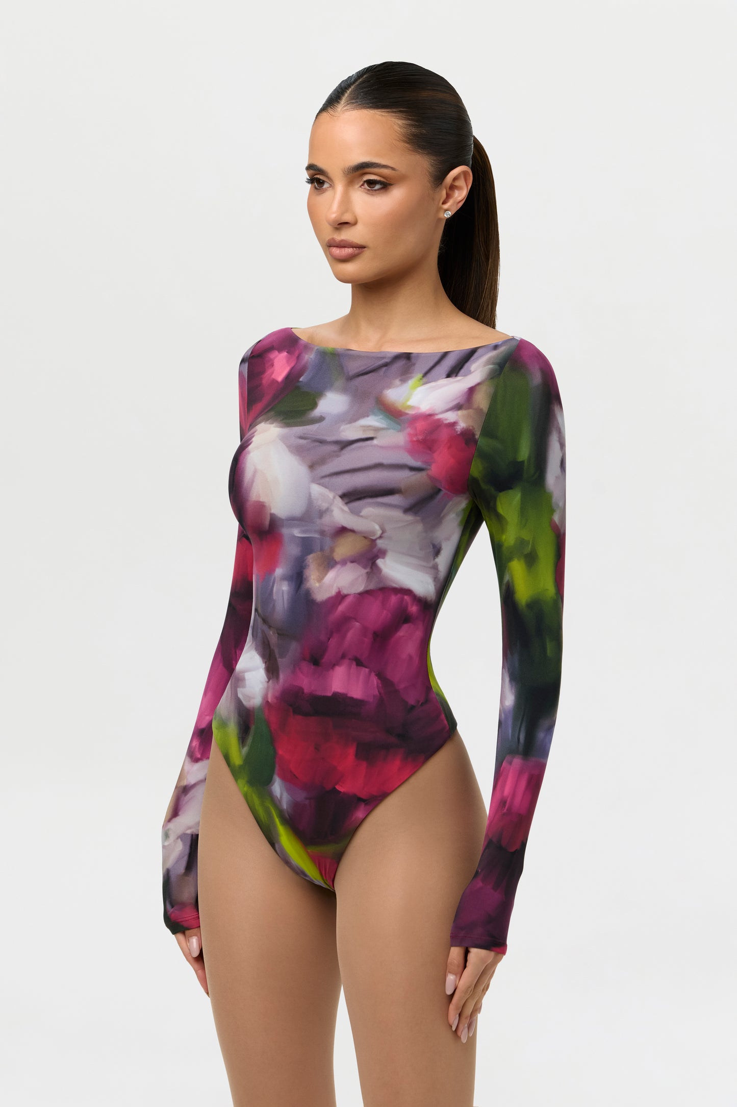Baroque Bloom Naked Print Boatneck Bodysuit