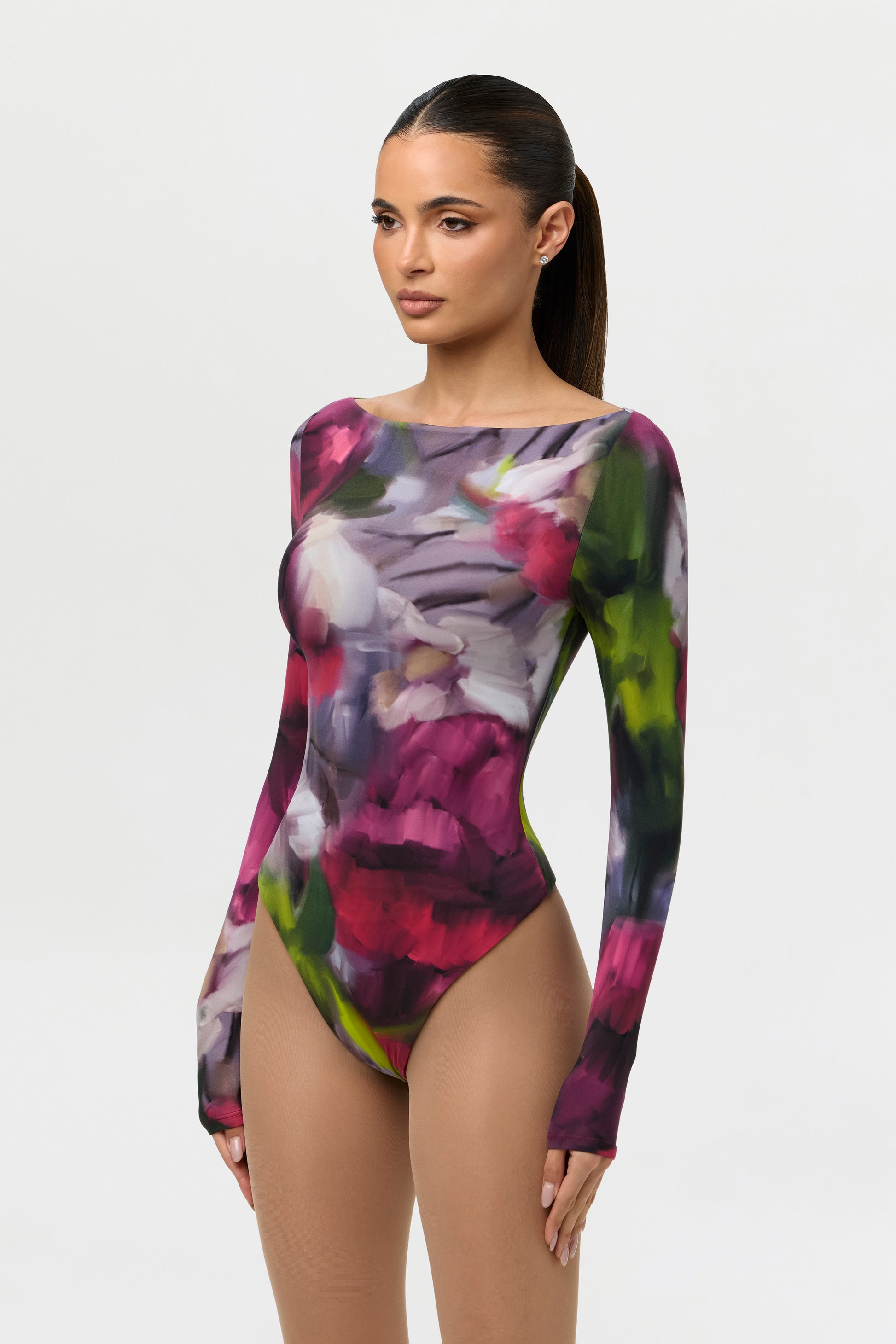 Baroque Bloom Naked Print Boatneck Bodysuit