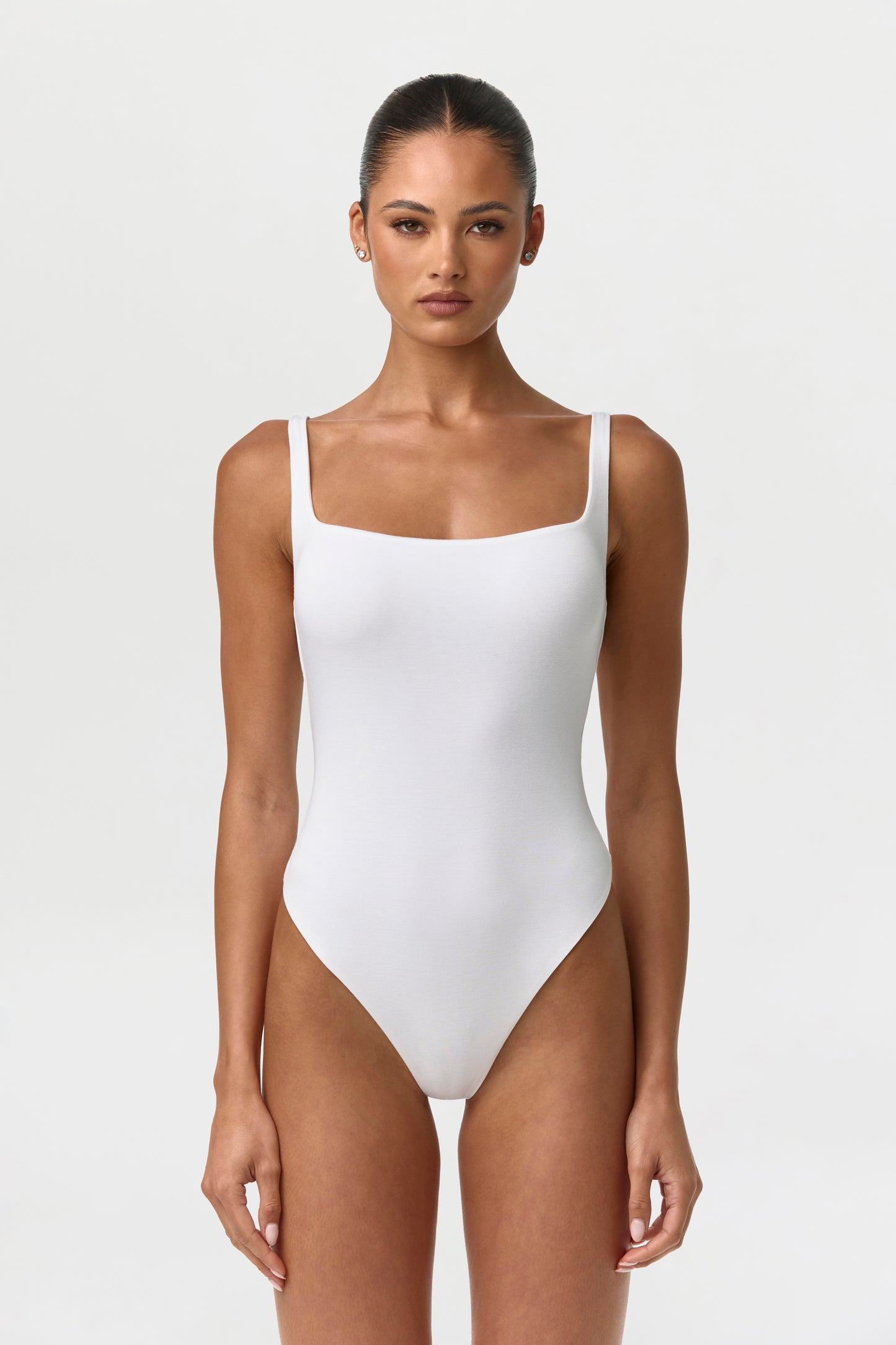 White Smooth Scoop Tank Bodysuit