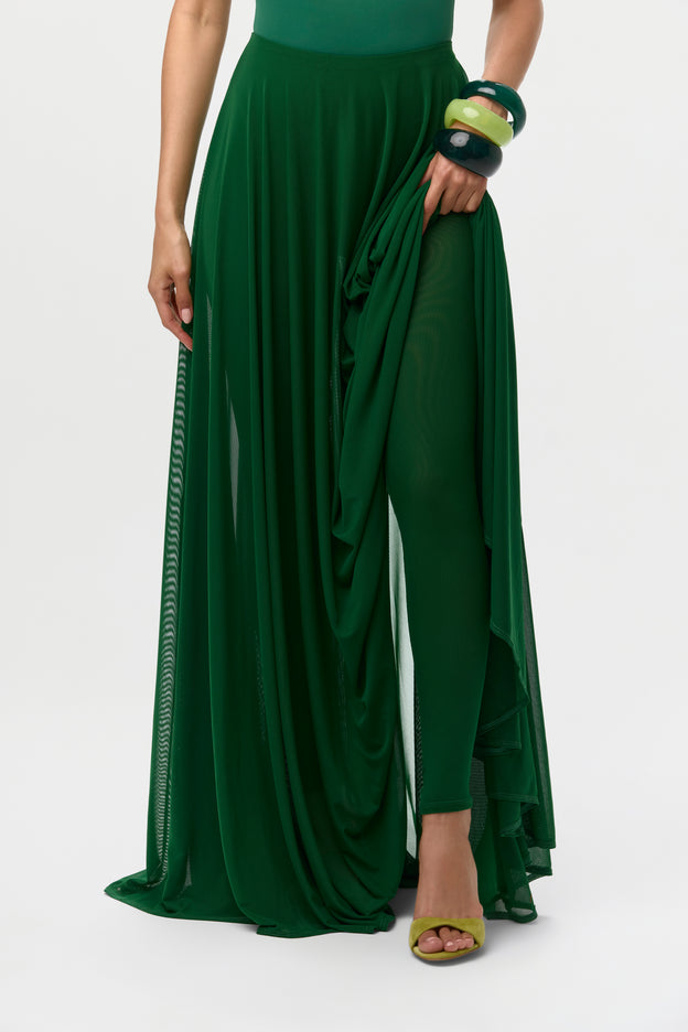 Mesh Legging Pleated Maxi Skirt