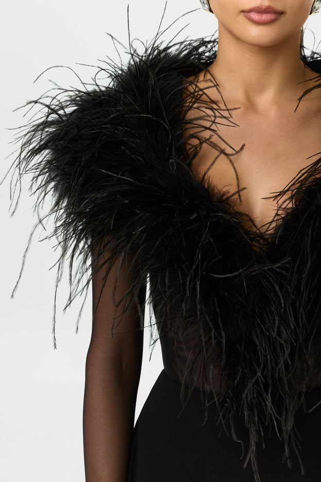 Mesh Feathers V-Neck Bodysuit