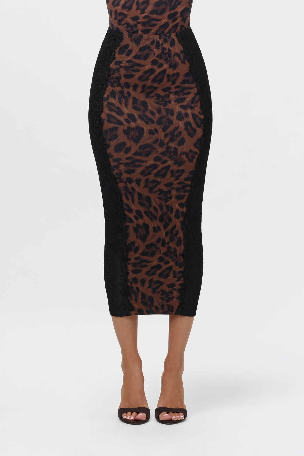 Naked Print Lace Midi Skirt