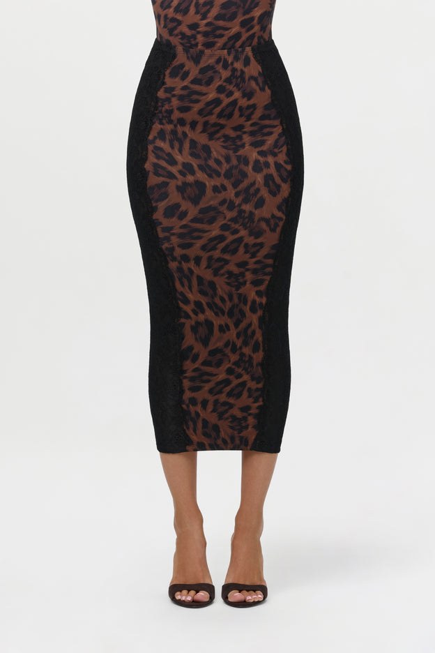 Naked Print Lace Midi Skirt