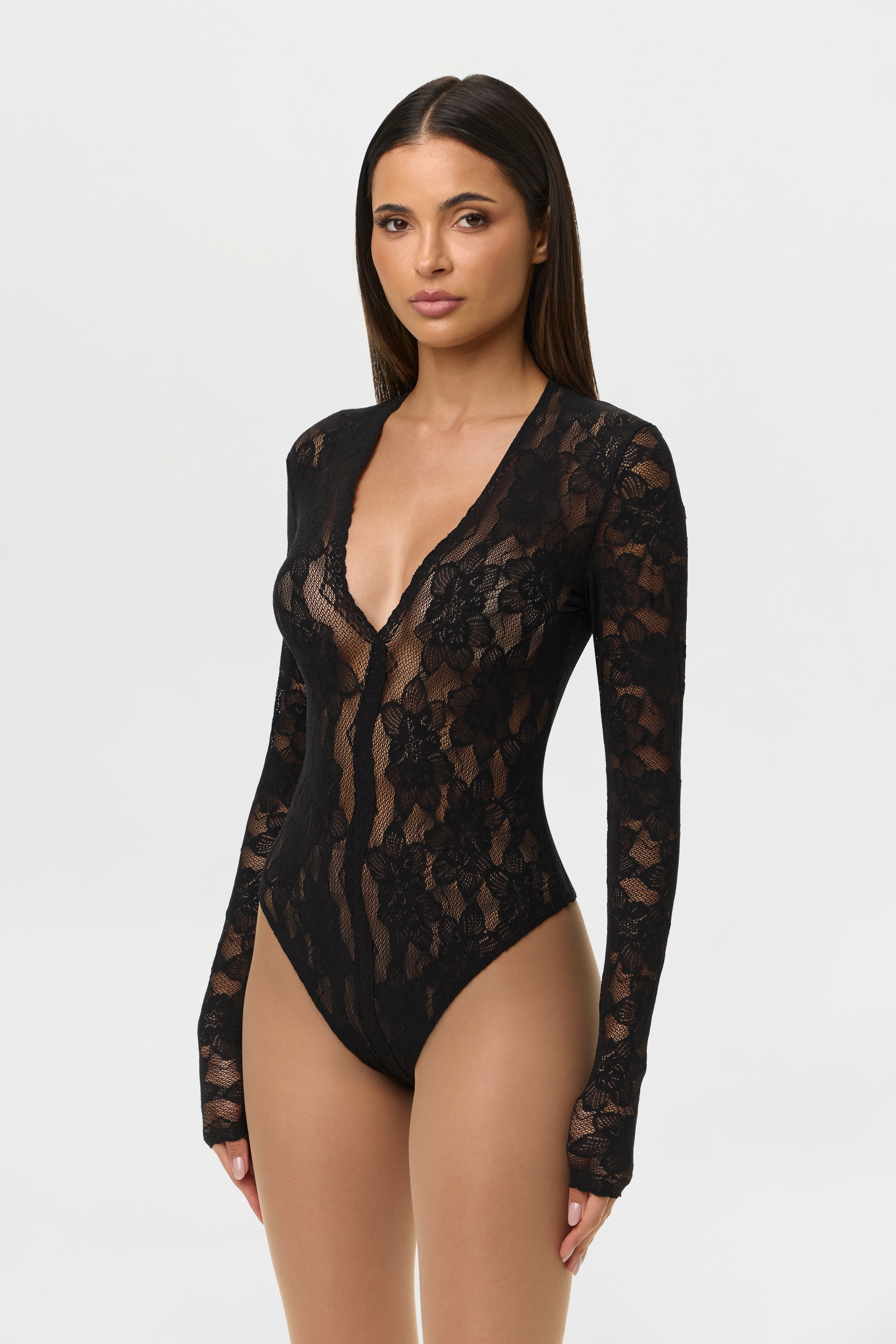 Stretch Lace V-Neck Bodysuit – Naked Wardrobe