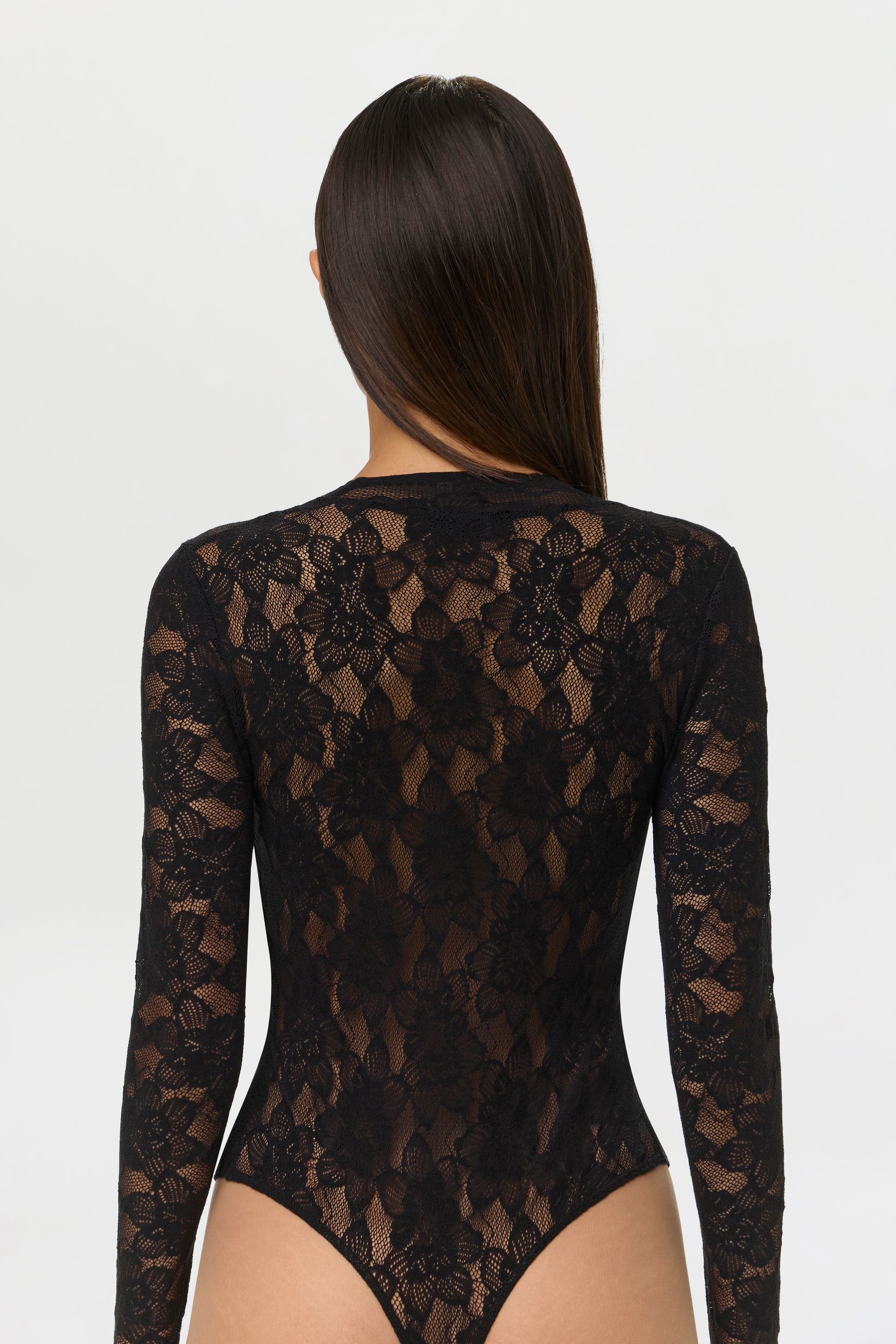 Black Stretch Lace V-Neck Bodysuit