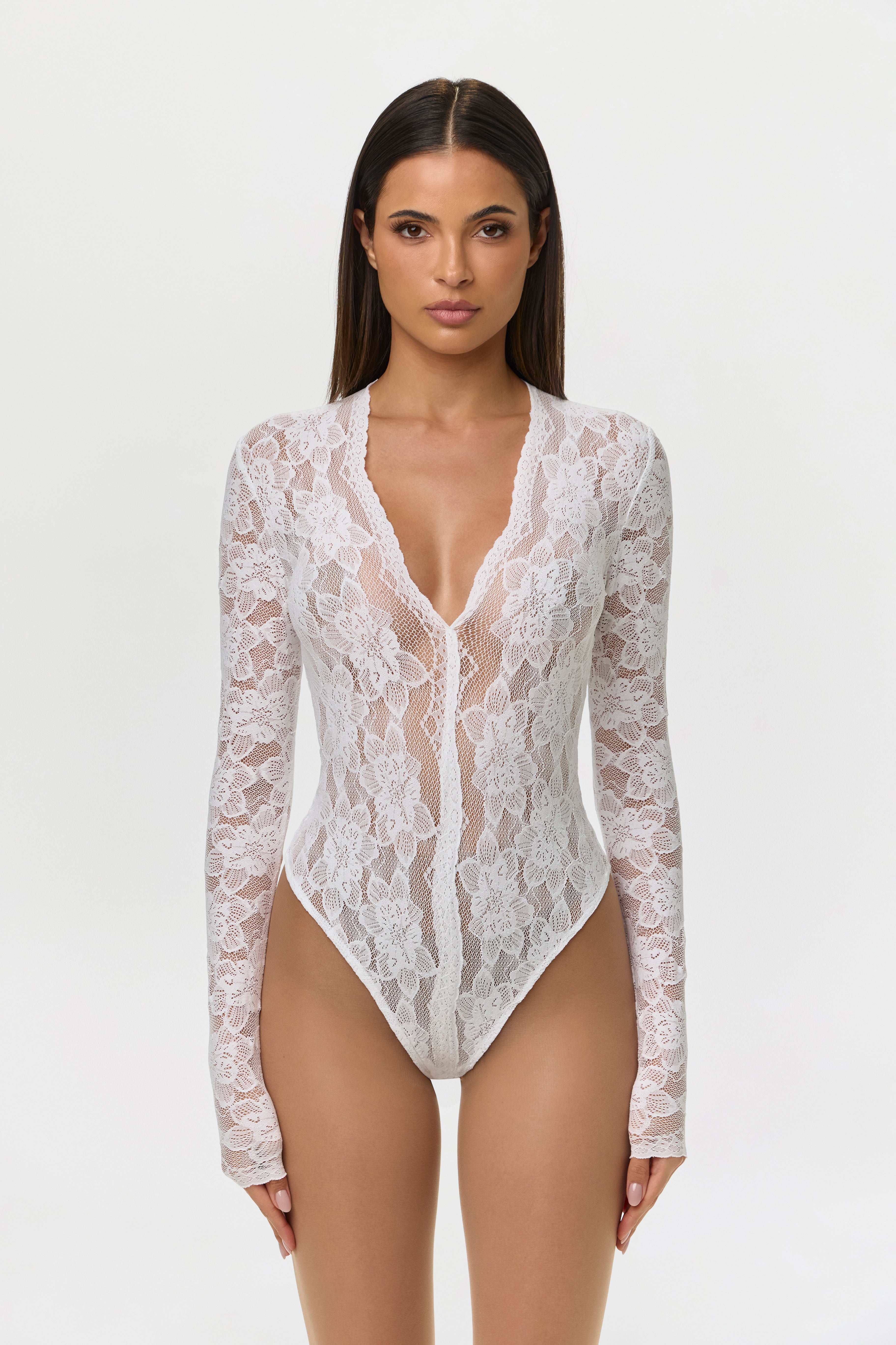 Stretch Lace V-Neck Bodysuit