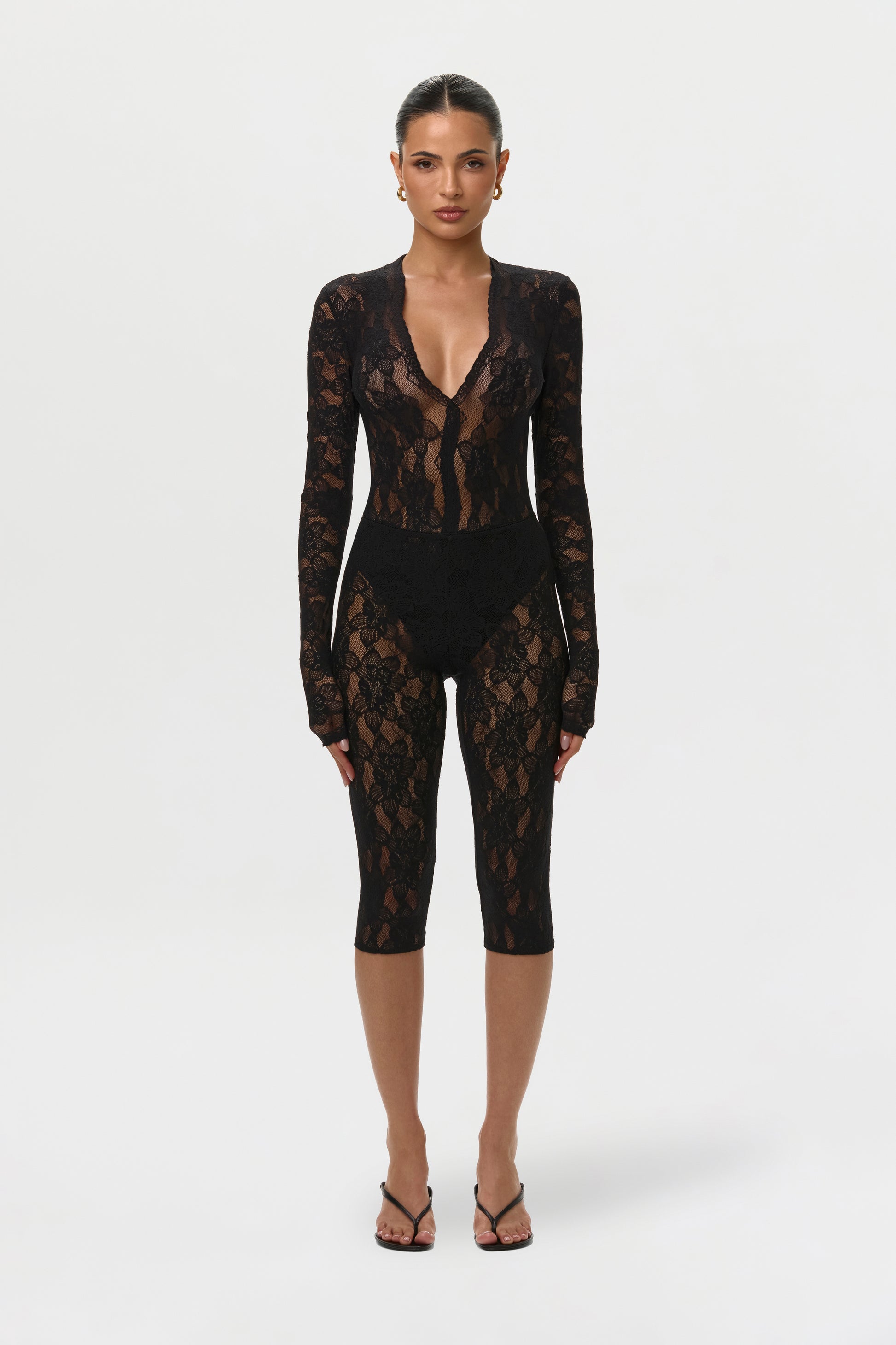 Black Stretch Lace V-Neck Bodysuit