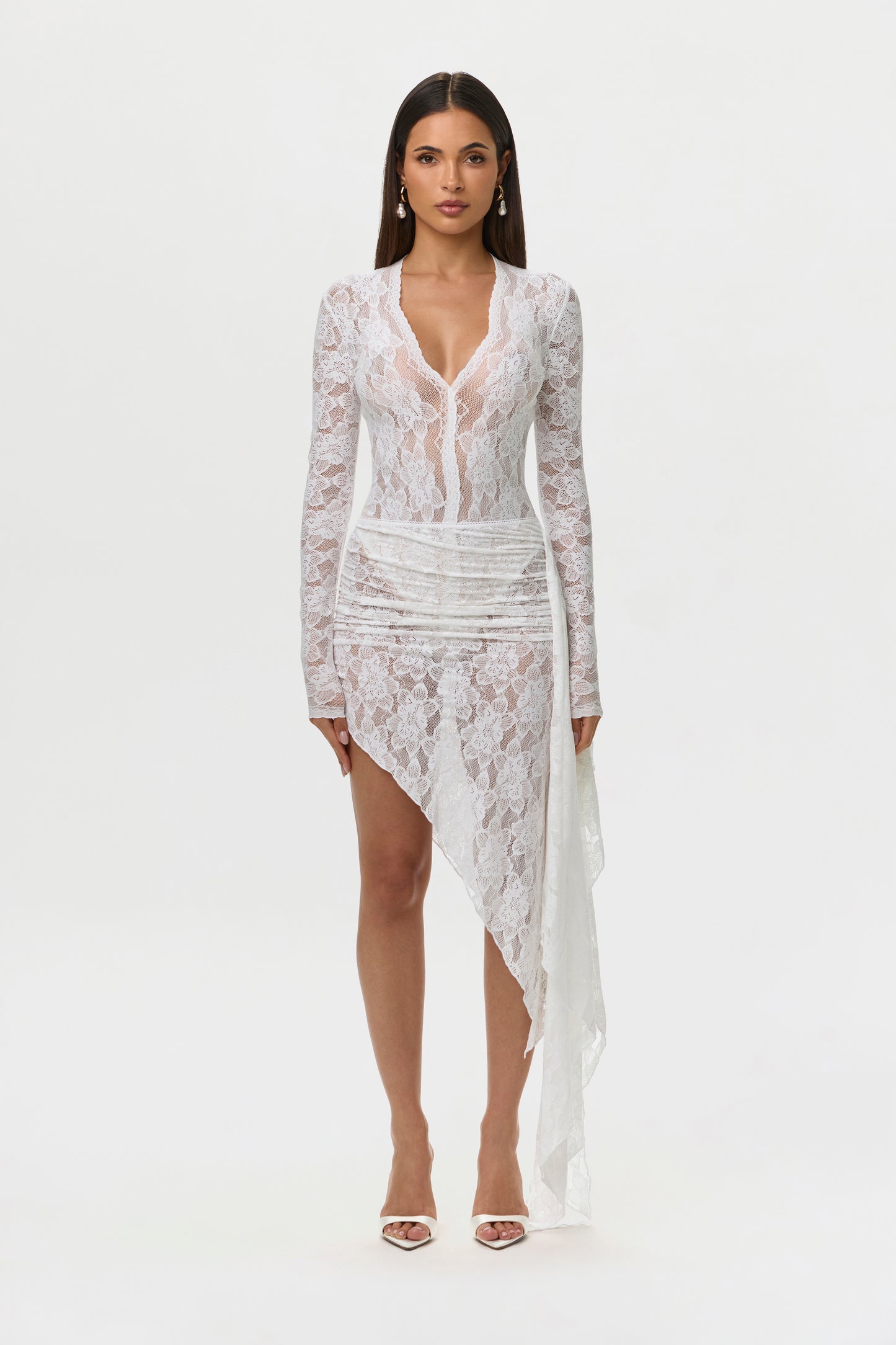 White Stretch Lace V-Neck Bodysuit