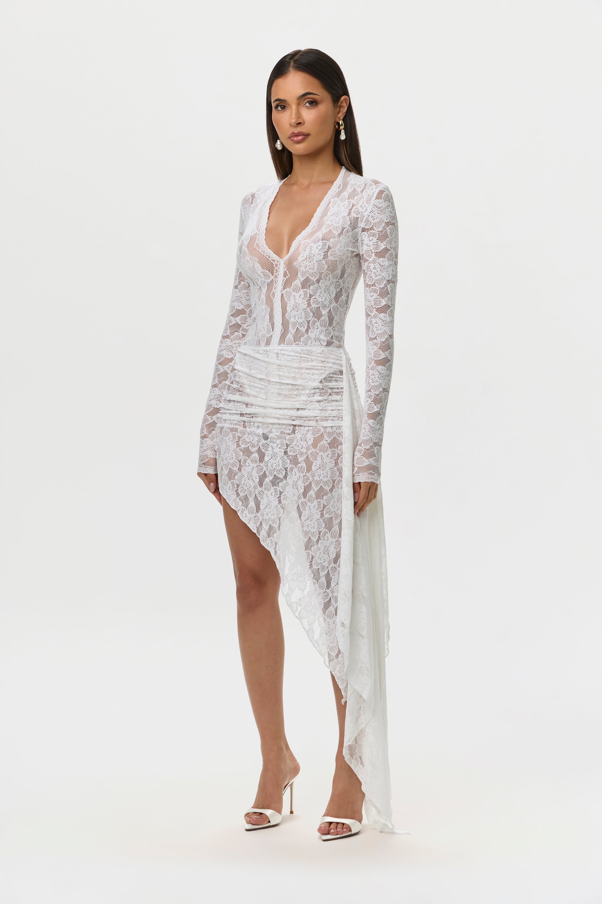 White Stretch Lace V-Neck Bodysuit