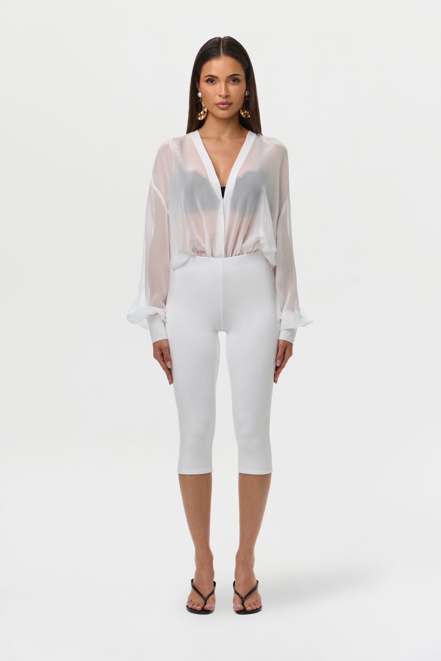 White Chiffon V Blousy Bodysuit