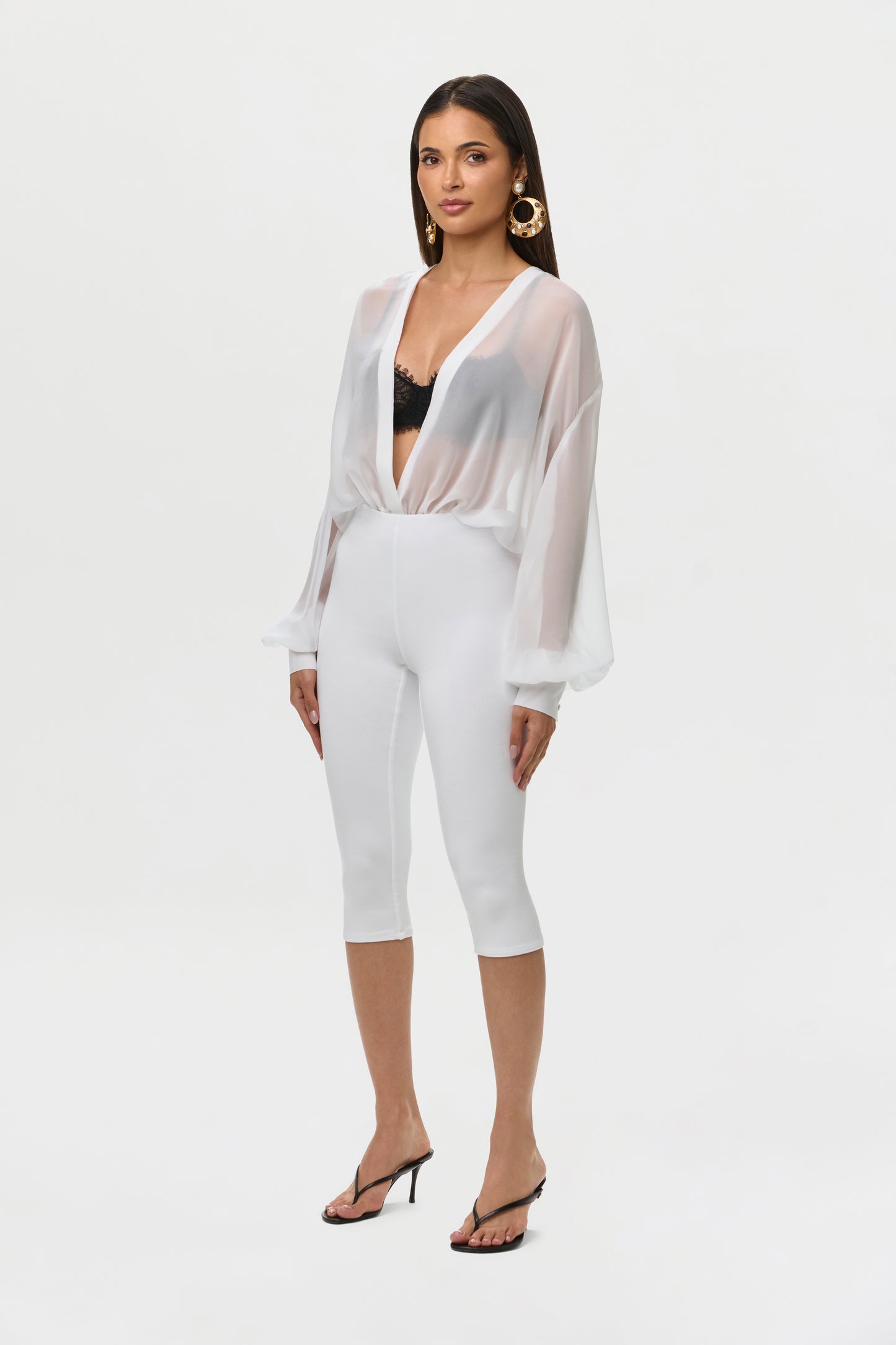 White Chiffon V Blousy Bodysuit