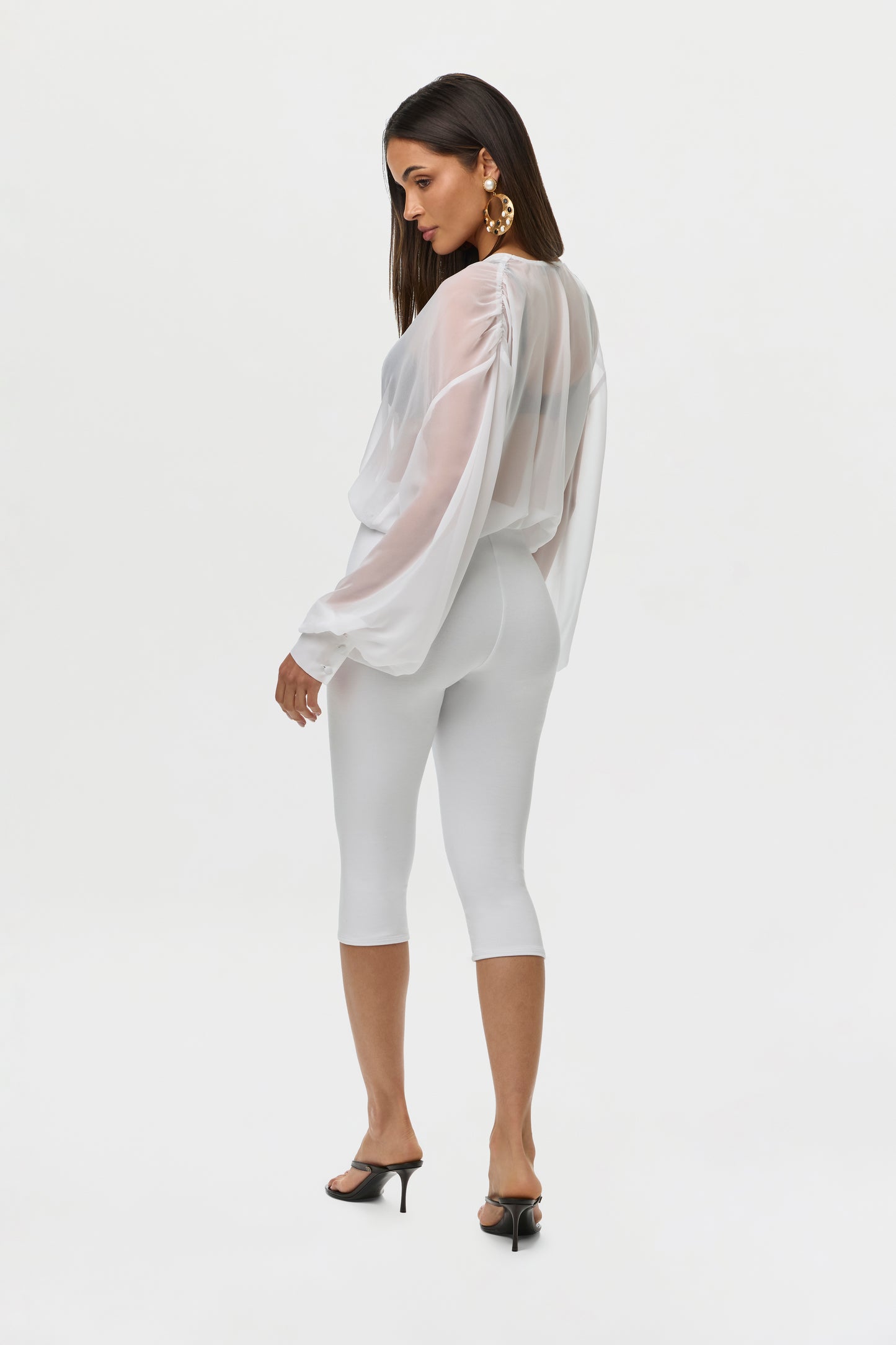 White Chiffon V Blousy Bodysuit