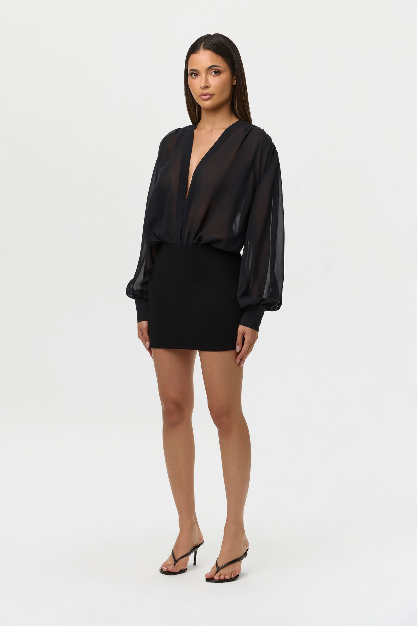 Black Chiffon V Blousy Bodysuit