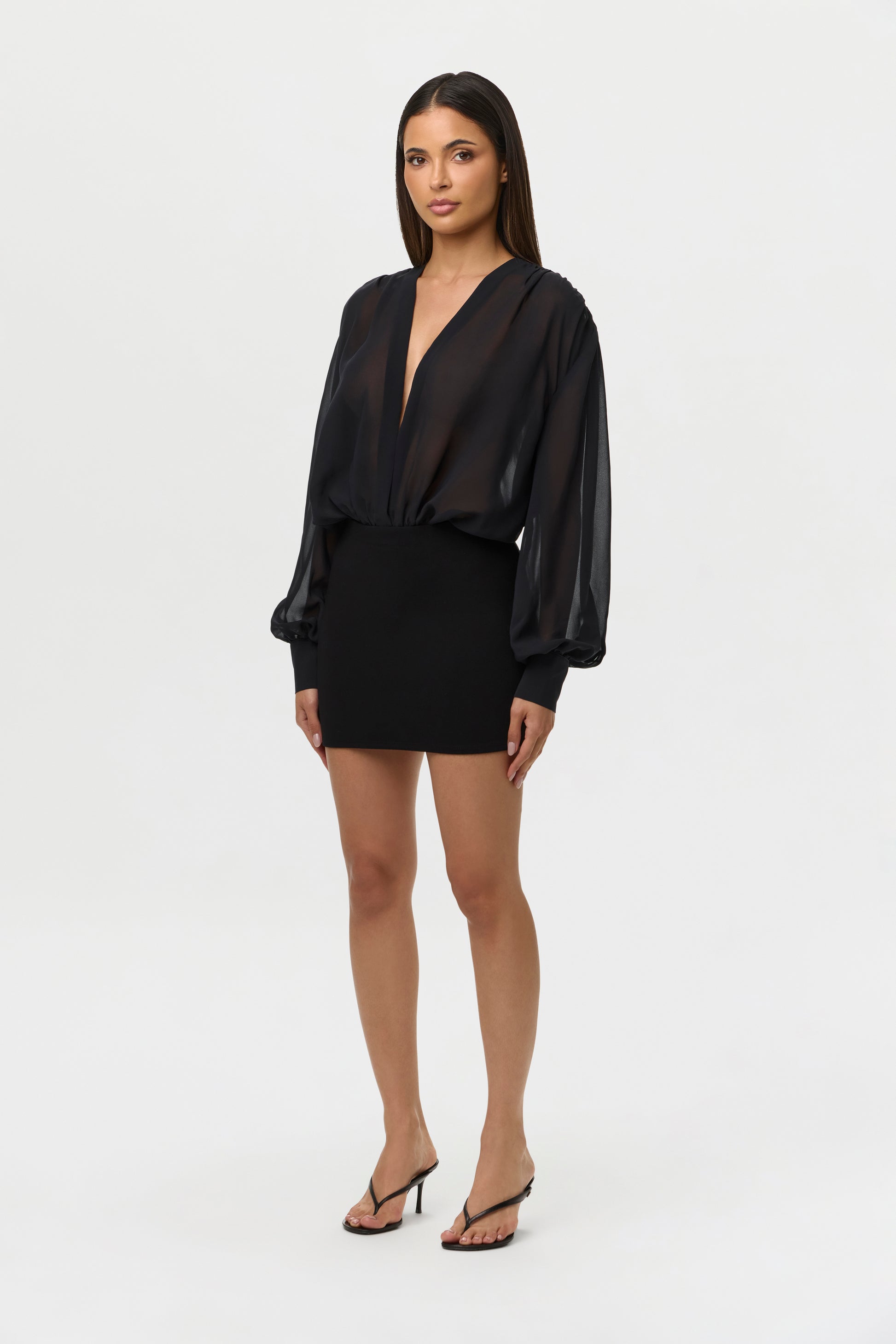 Black Chiffon V Blousy Bodysuit
