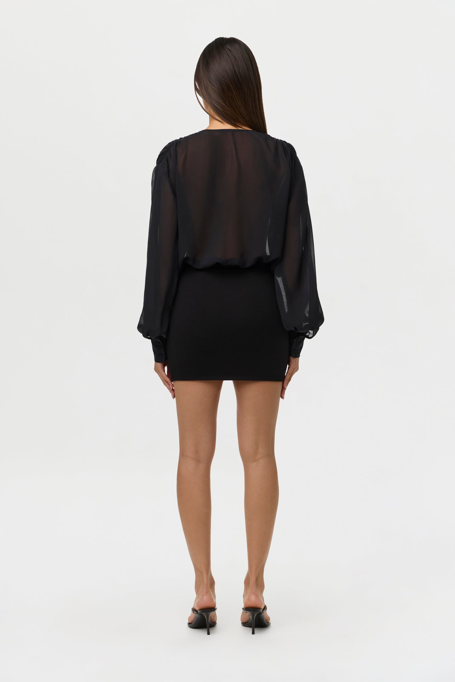 Black Chiffon V Blousy Bodysuit
