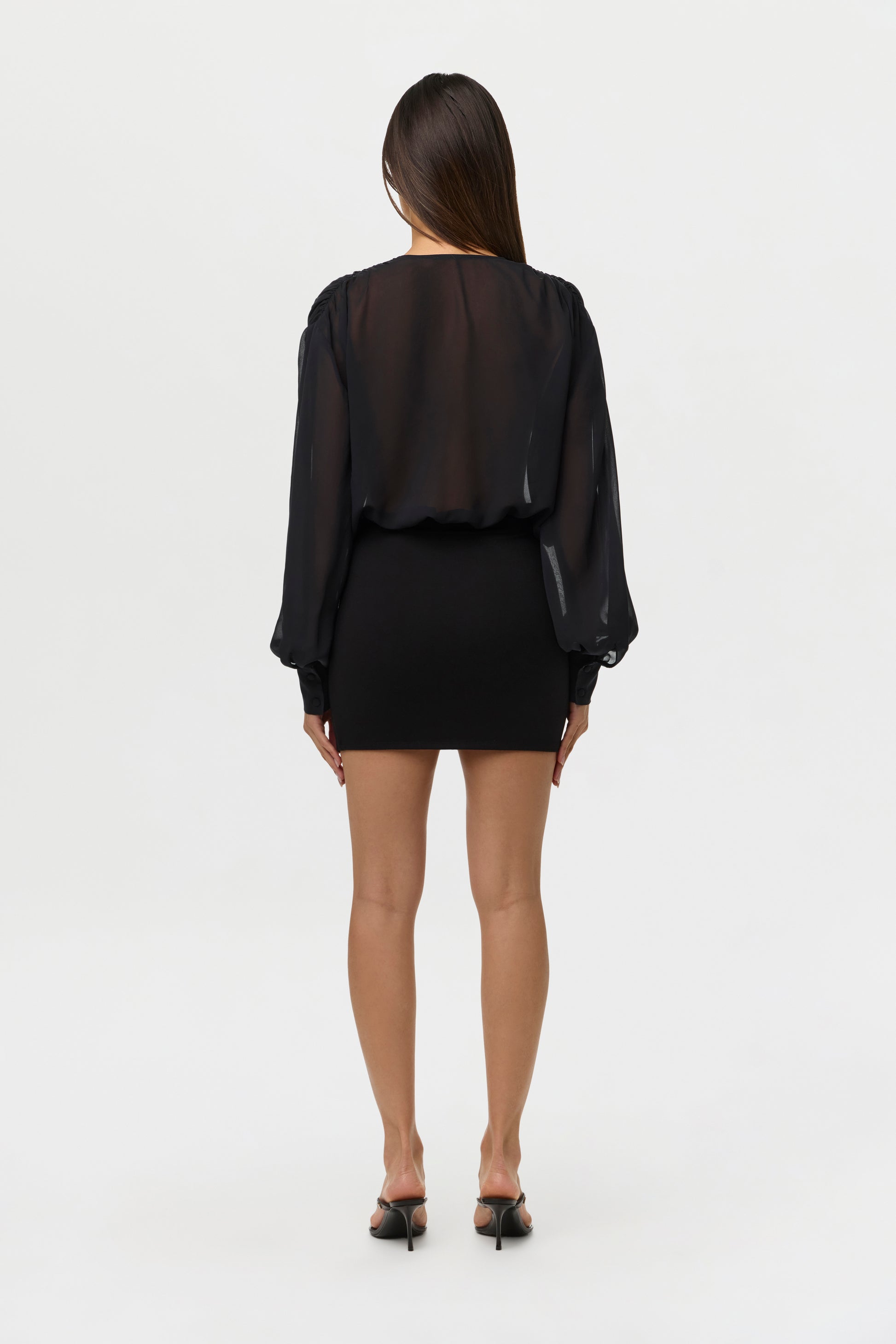 Black Chiffon V Blousy Bodysuit
