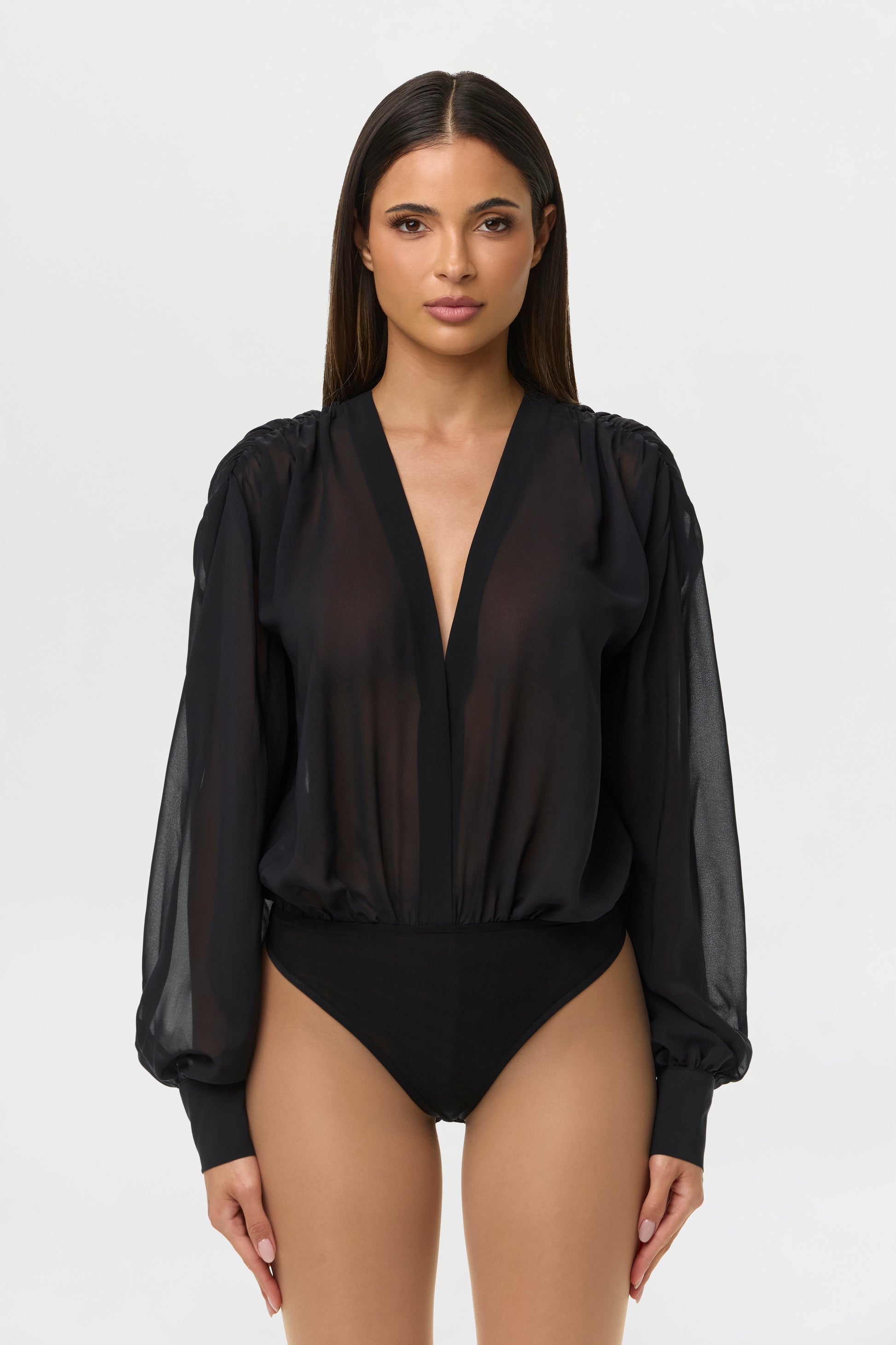 Black Chiffon V Blousy Bodysuit