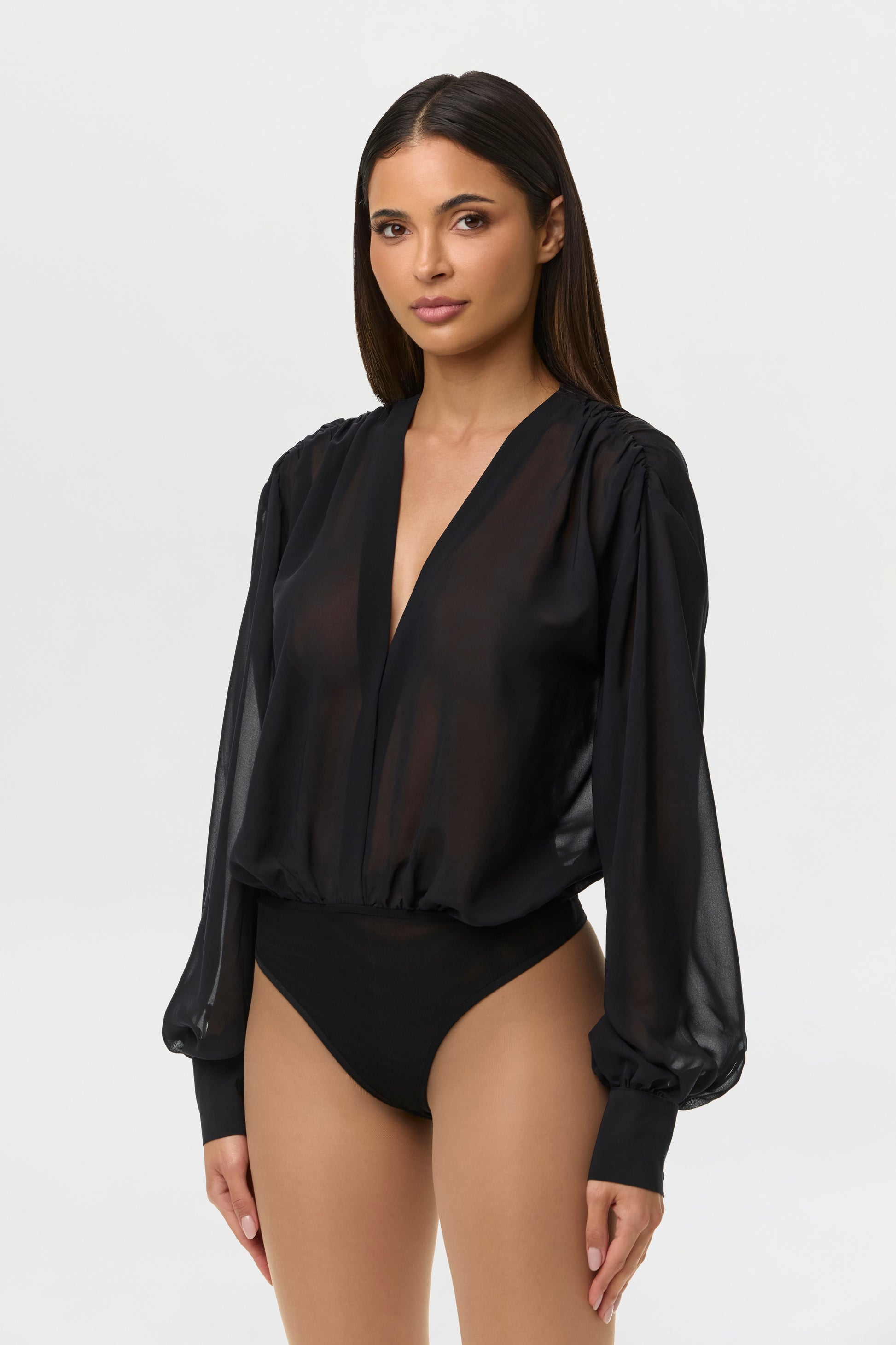 Black Chiffon V Blousy Bodysuit