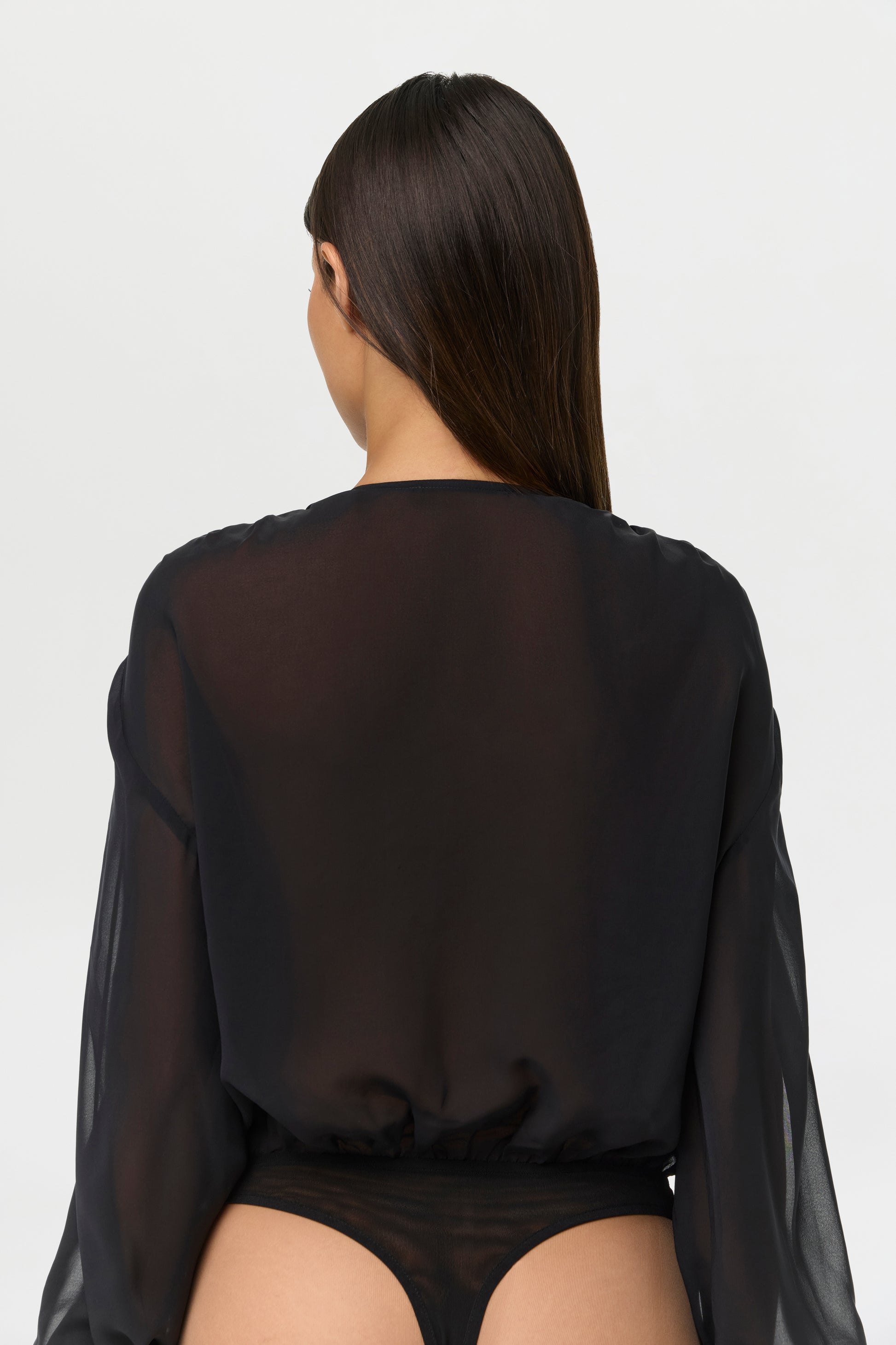 Black Chiffon V Blousy Bodysuit