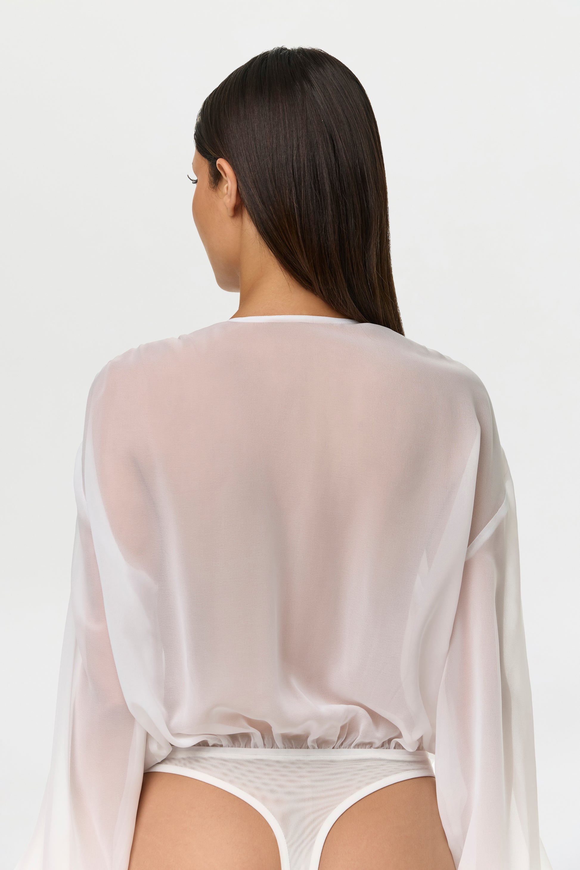 White Chiffon V Blousy Bodysuit