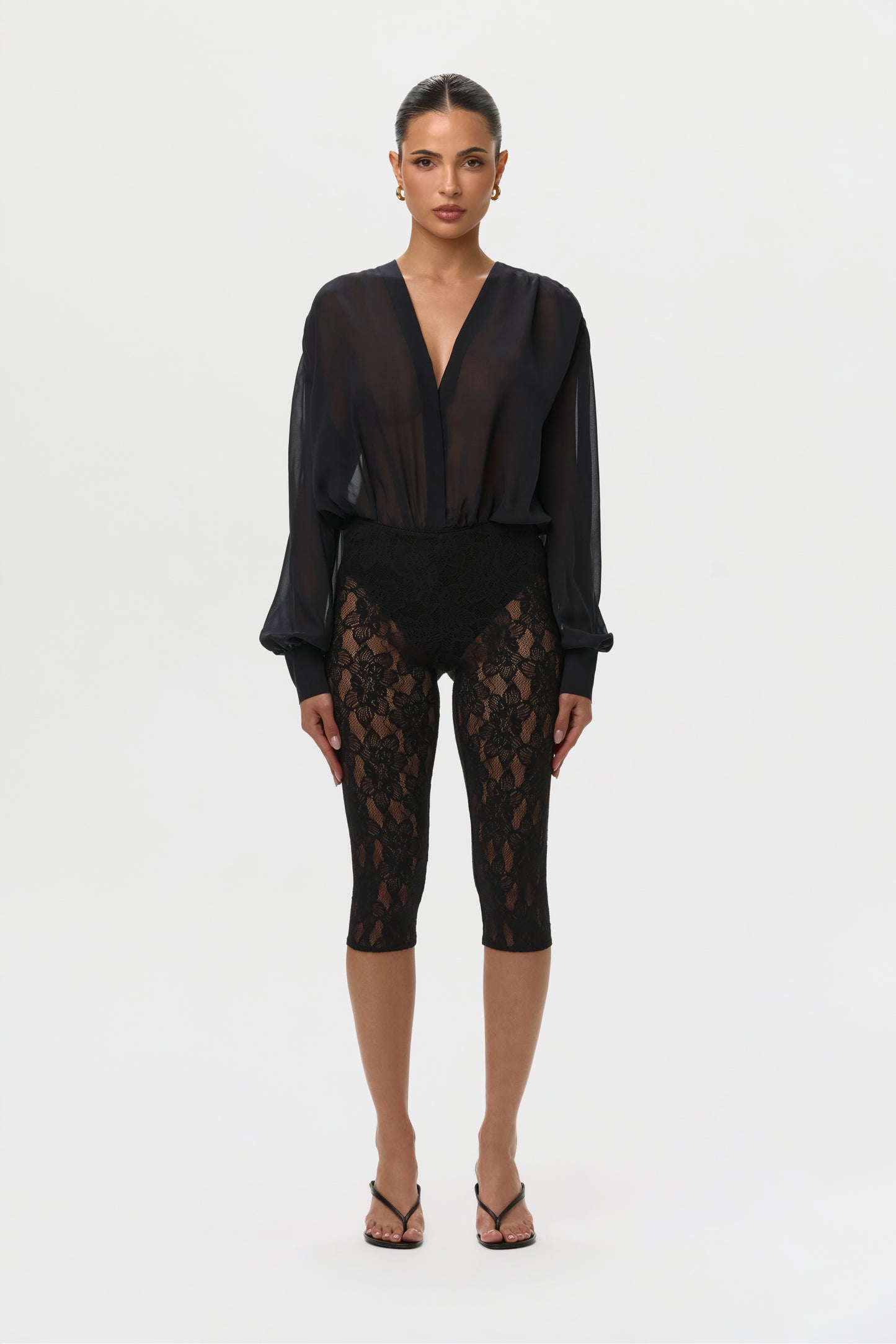 Black Chiffon V Blousy Bodysuit