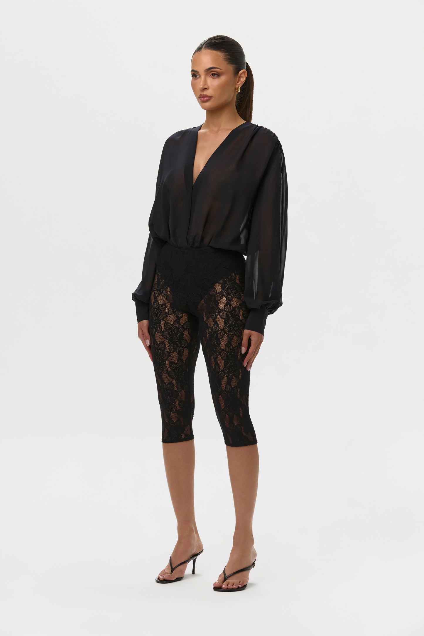 Black Chiffon V Blousy Bodysuit