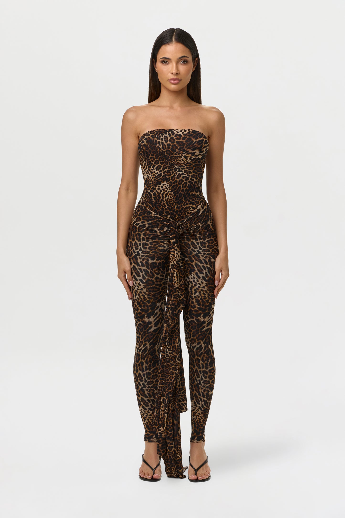 Spotted Leopard Naked Print Cinched Front Leggings