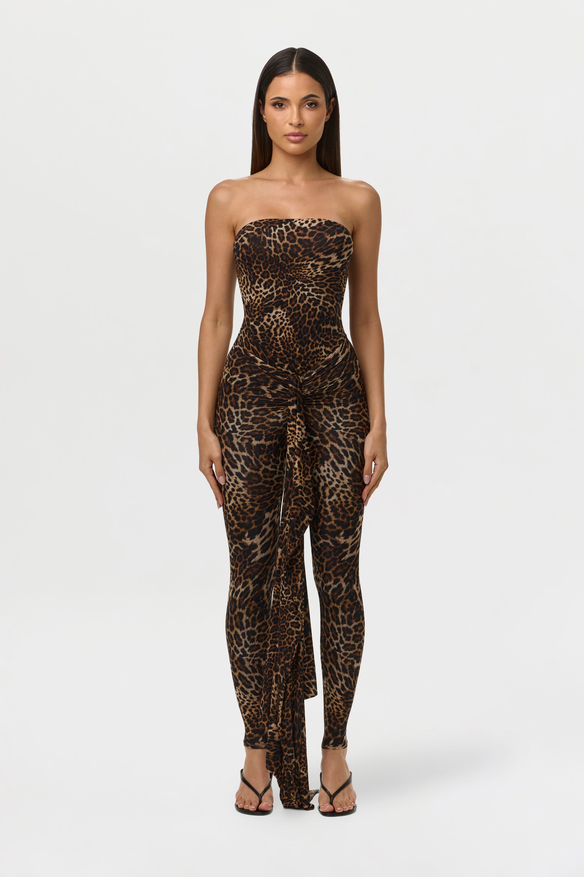 Spotted Leopard Naked Print Cinched Front Leggings