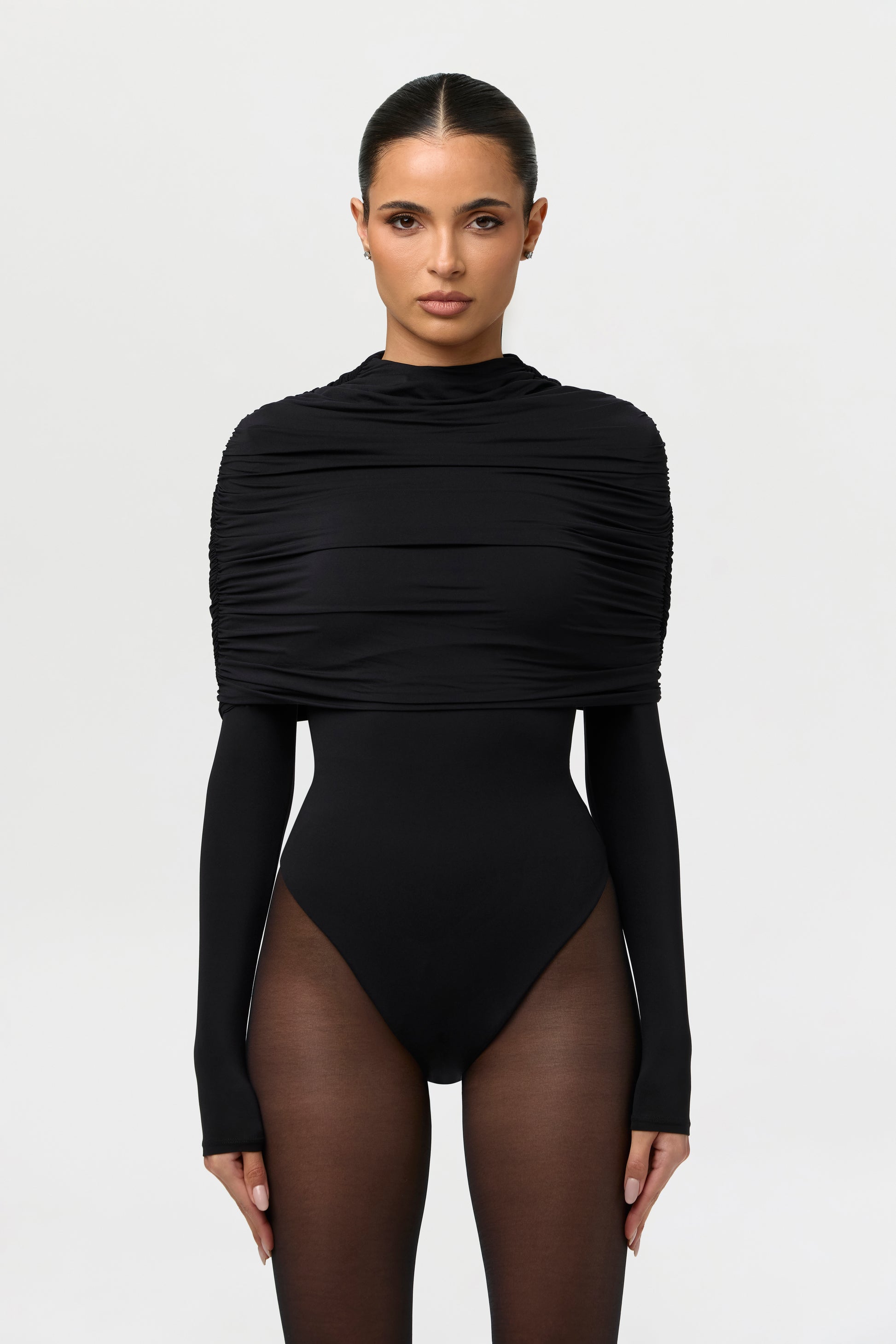 Naked Shirred Cape Bodysuit