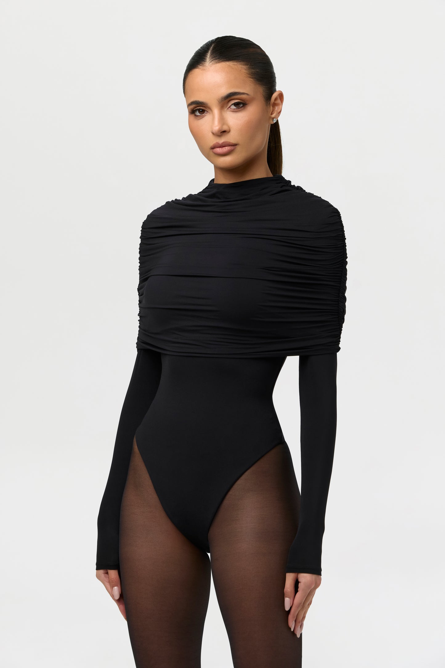 Naked Shirred Cape Bodysuit