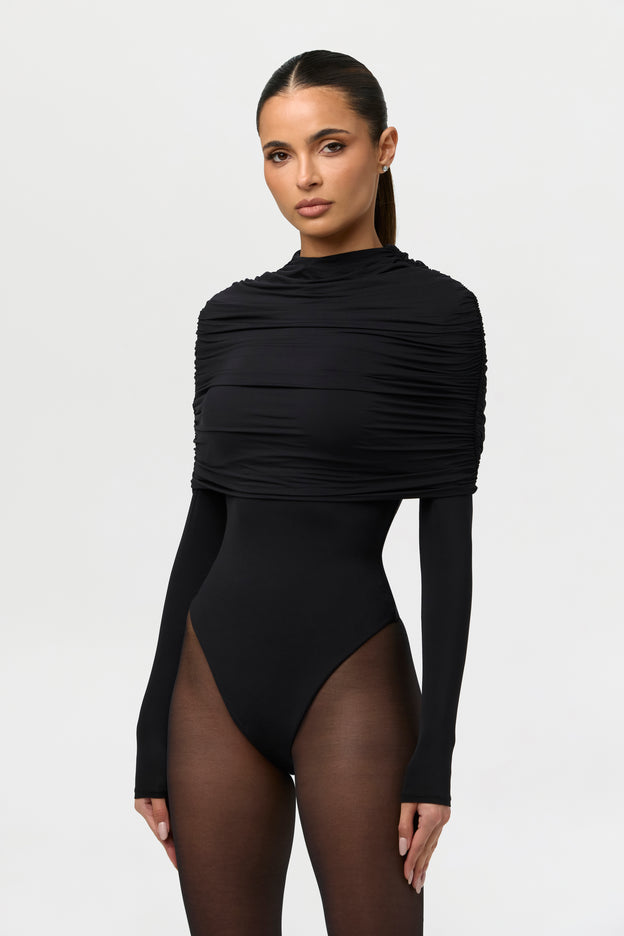 Naked Shirred Cape Bodysuit