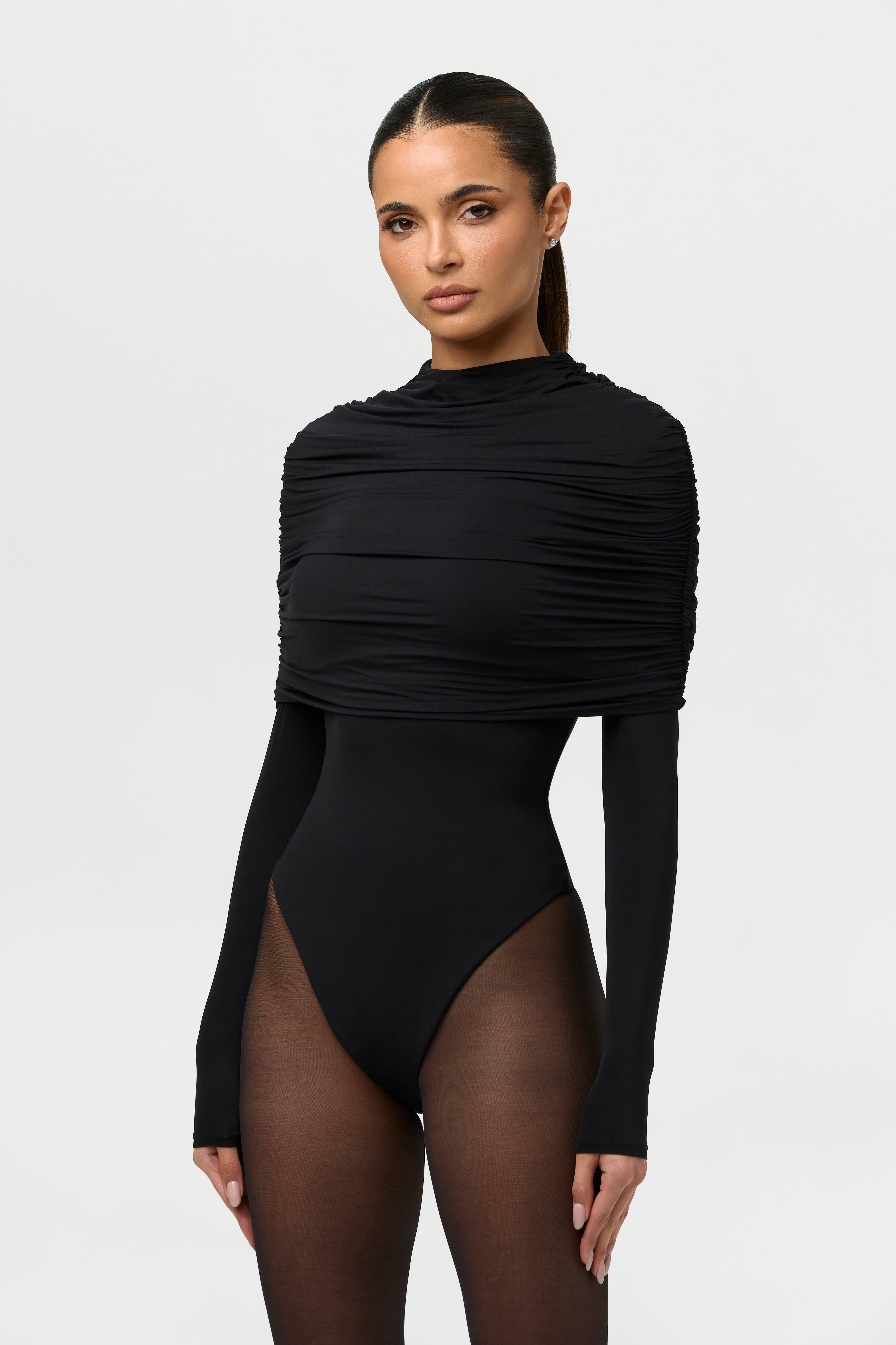 Naked Shirred Cape Bodysuit