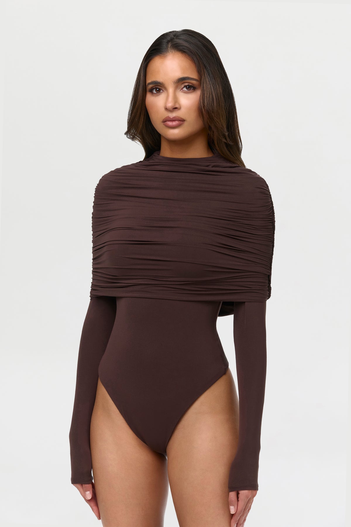 Naked Shirred Cape Bodysuit