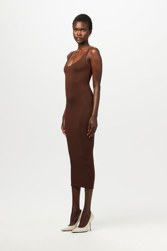 Naked Wardrobe Front-Slit Mini Dress Chocolate Brown Size for sale