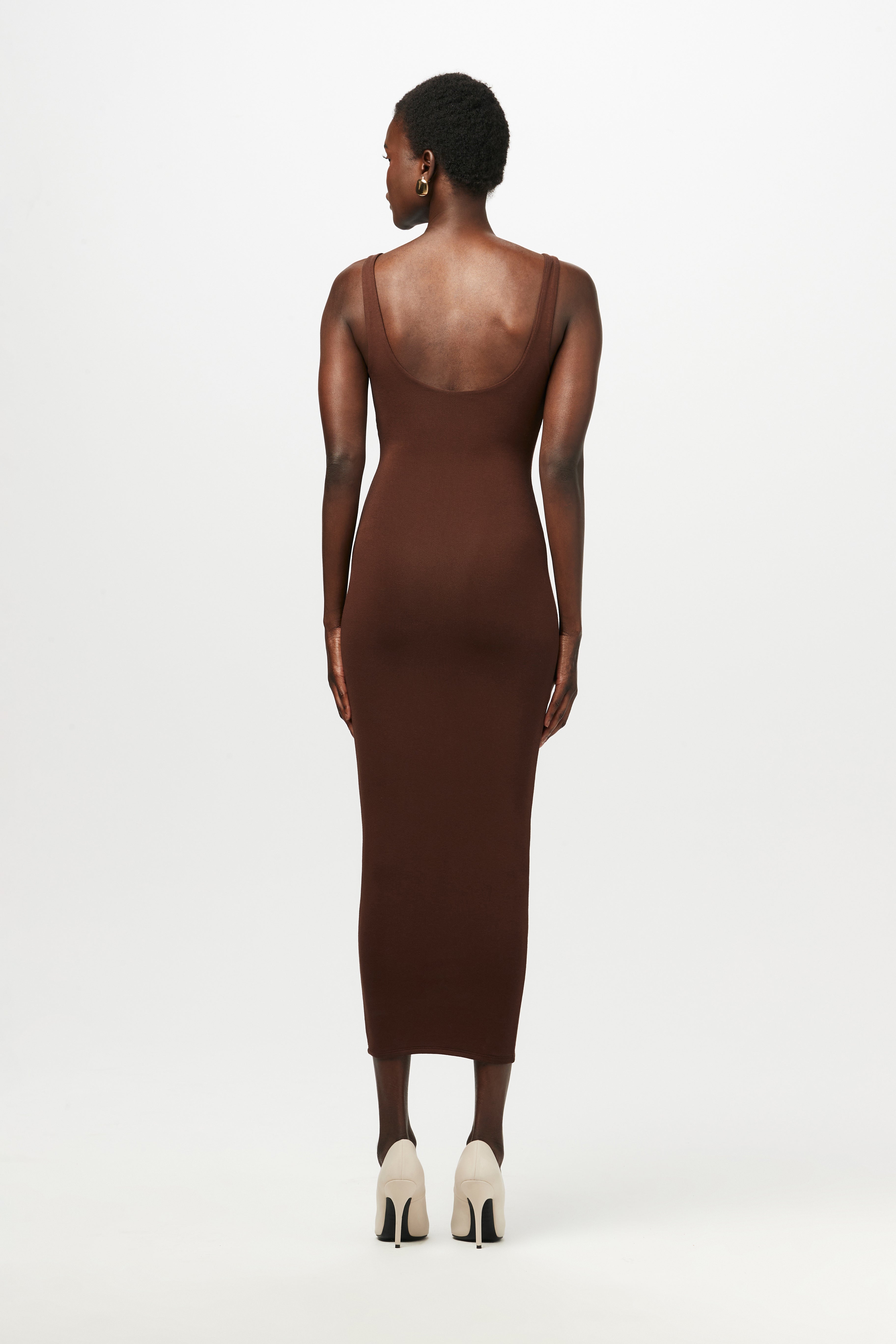 NWT NAKED WARDROBE sale EXTRA DRIPPIN’ CROSSOVER HALTER BROWN MIDI DRESS