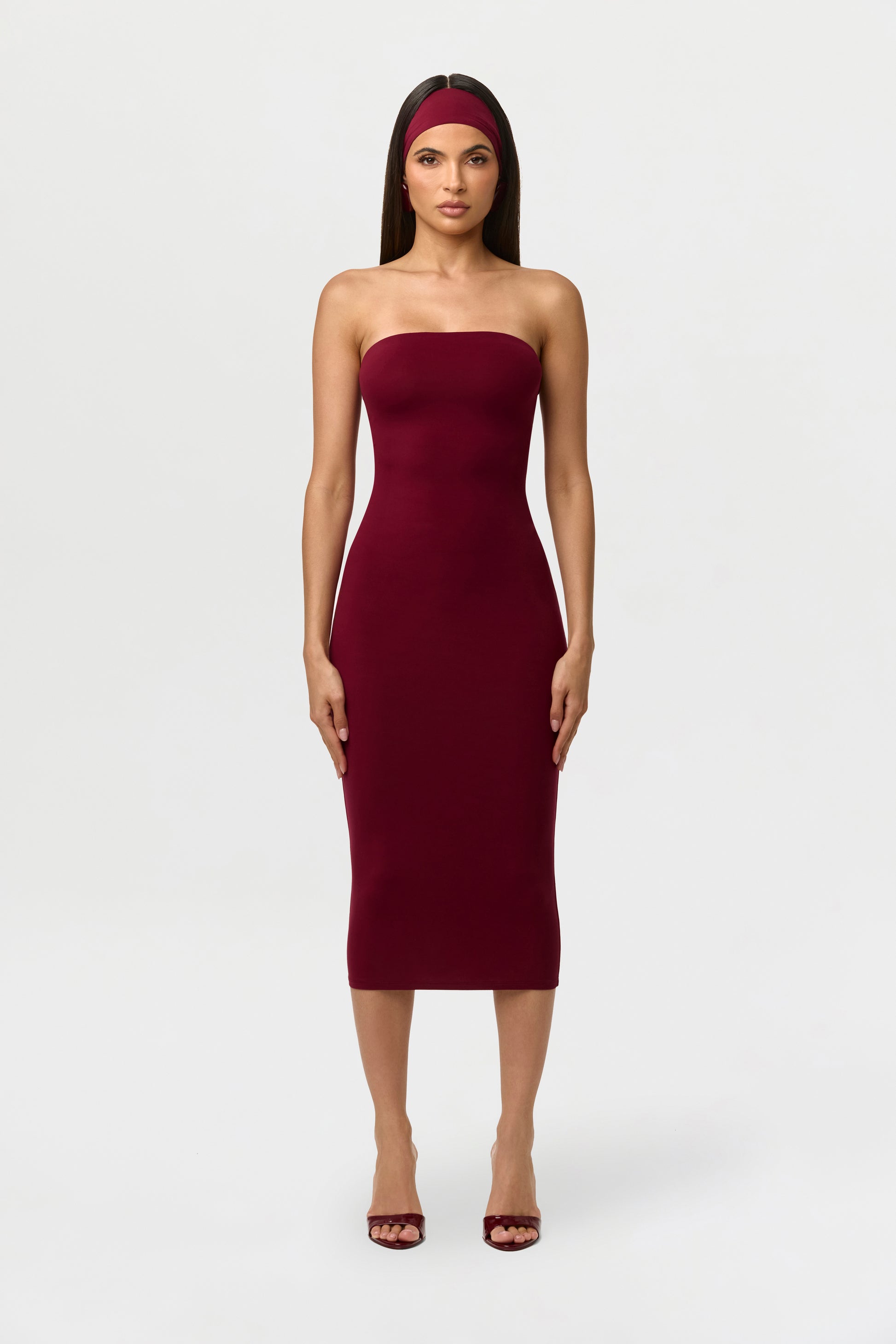 Women's Naked Tube Midi Dress by Naked Wardrobe, Sangria / XS