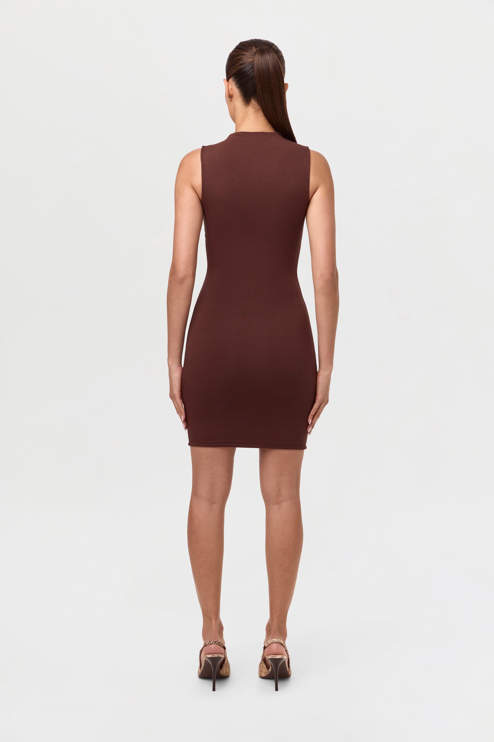 Women's Mini Dress Sleeveless Mock Neckline NW by Naked Wardrobe, CHOCOLATE / XS Women's Mini Dress Sleeveless Mock Neckline NW by Naked Wardrobe, CHOCOLATE / XS
