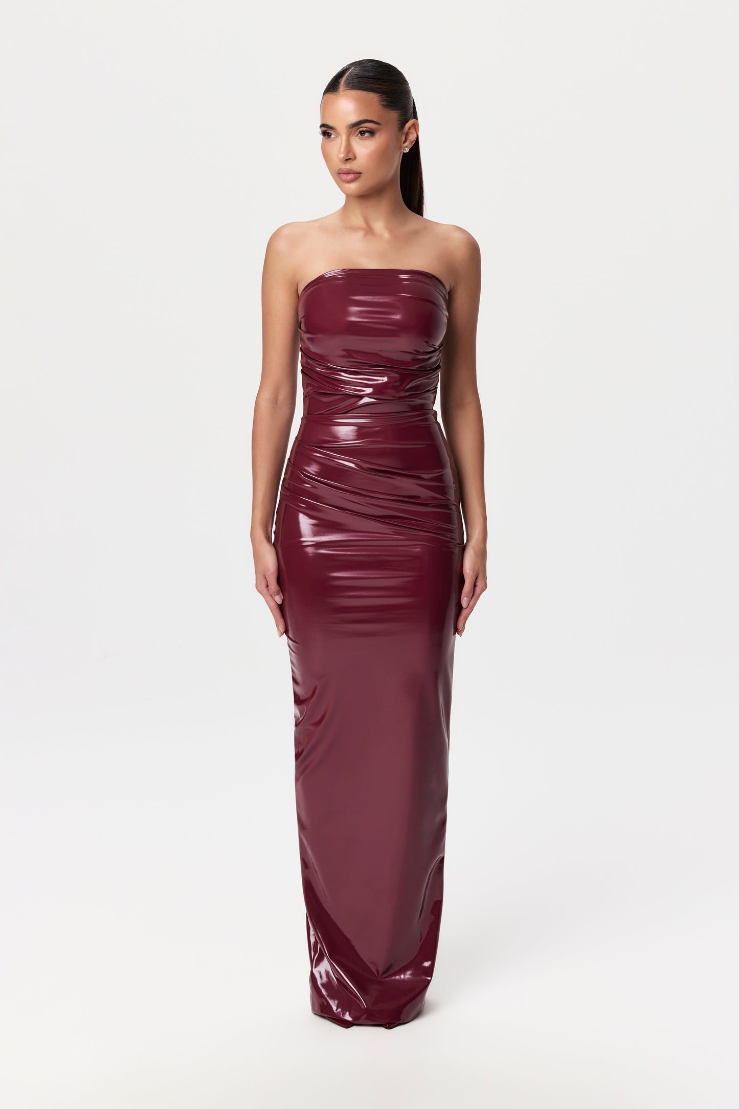 Vinyl Pleated Tube Maxi Dress