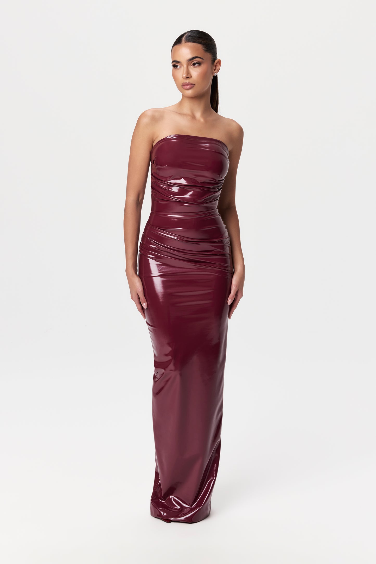 Vinyl Pleated Tube Maxi Dress