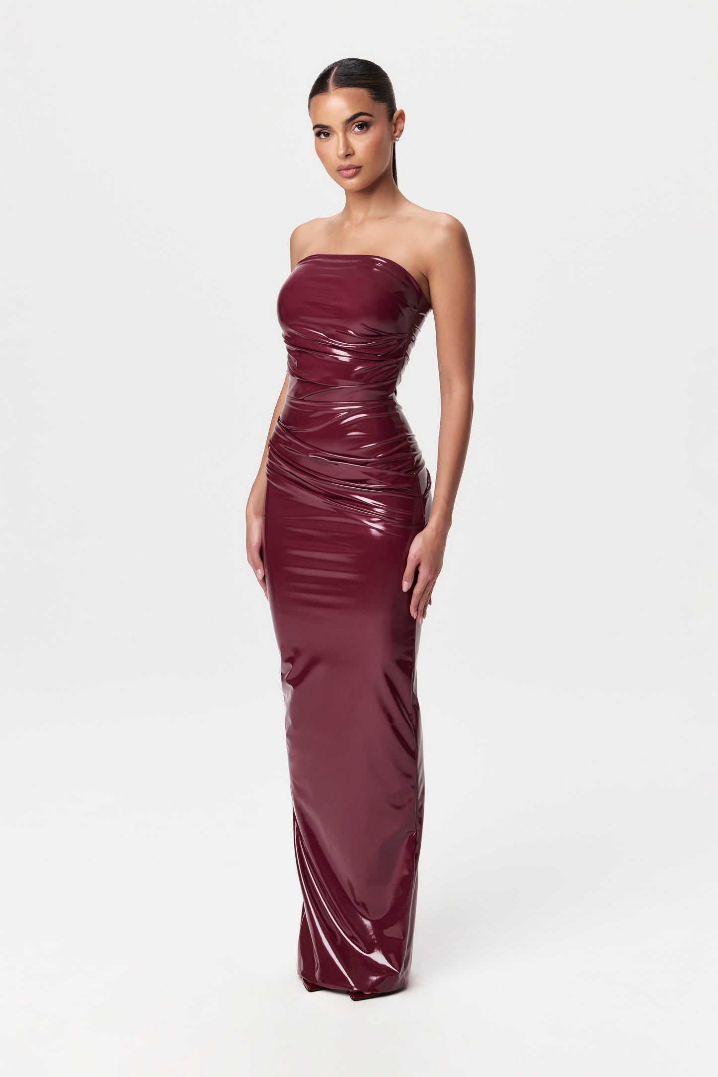 Vinyl Pleated Tube Maxi Dress