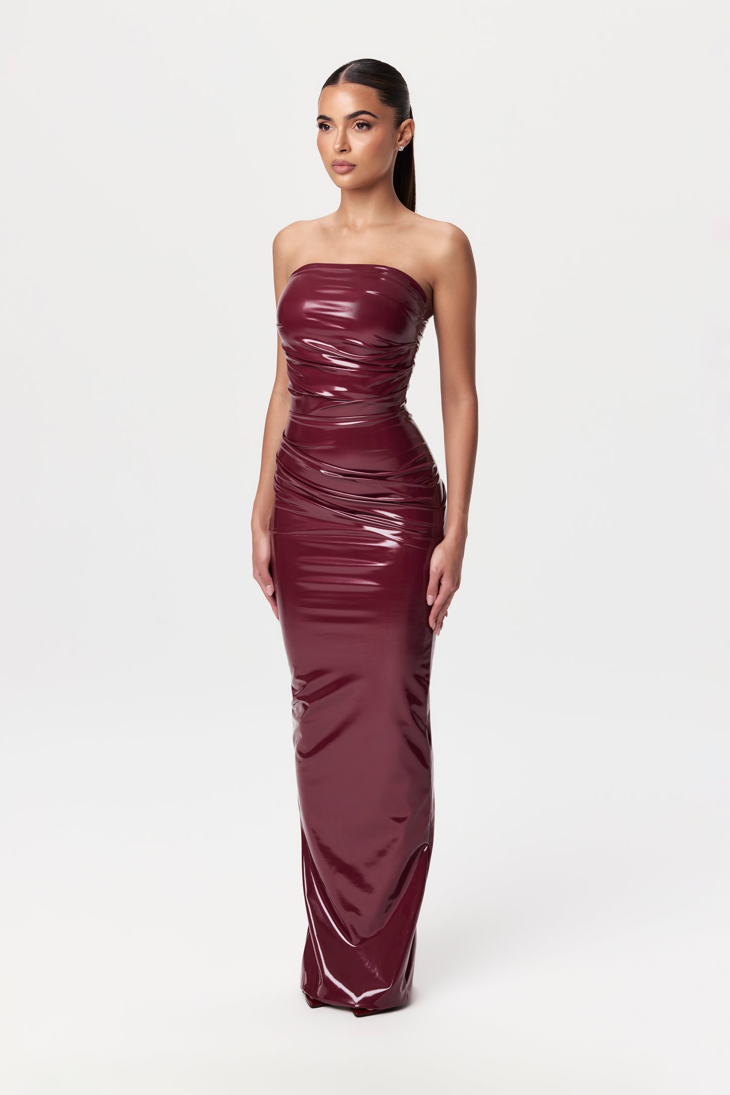 Vinyl Pleated Tube Maxi Dress