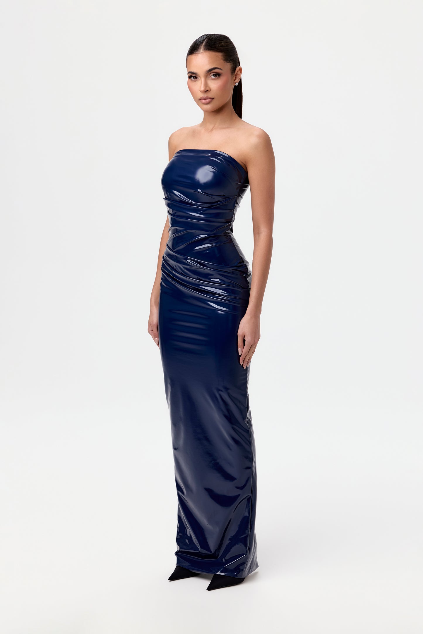 Vinyl Pleated Tube Maxi Dress