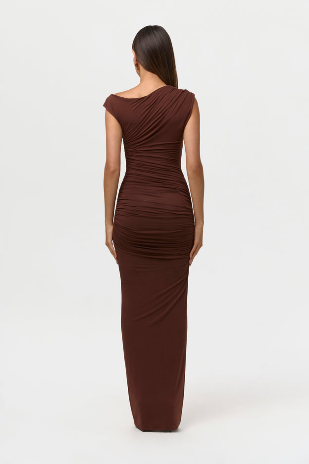 Smooth Off-Shoulder Ruched Maxi Dress