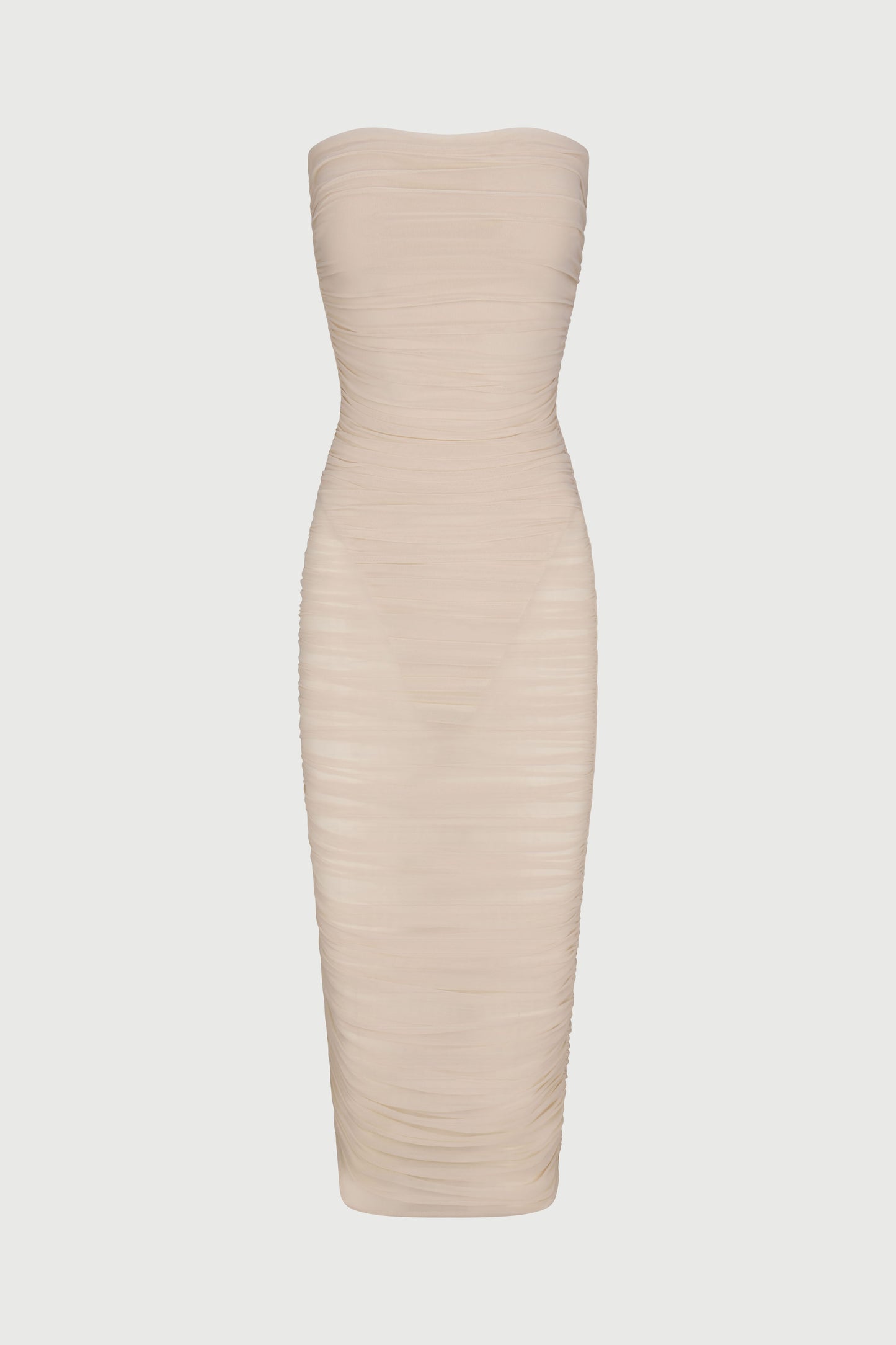 Mesh Ruched Tube Midi Dress