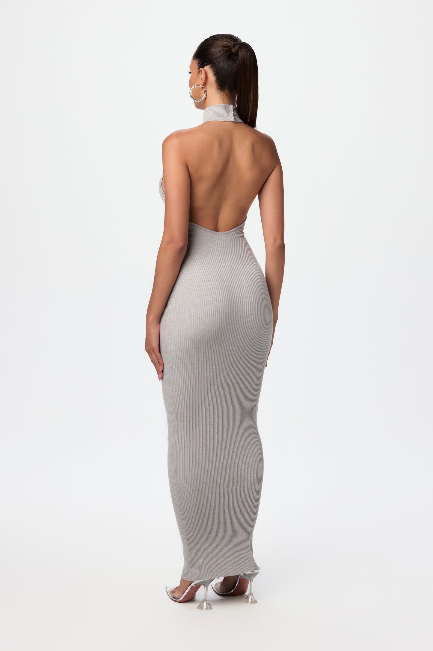 Ribbed Halter Open Back Maxi Dress