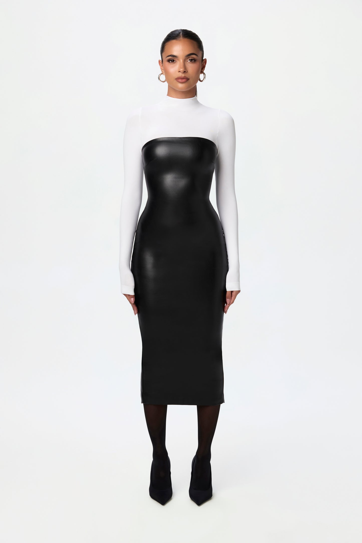 Vegan Leather Tube Midi Dress