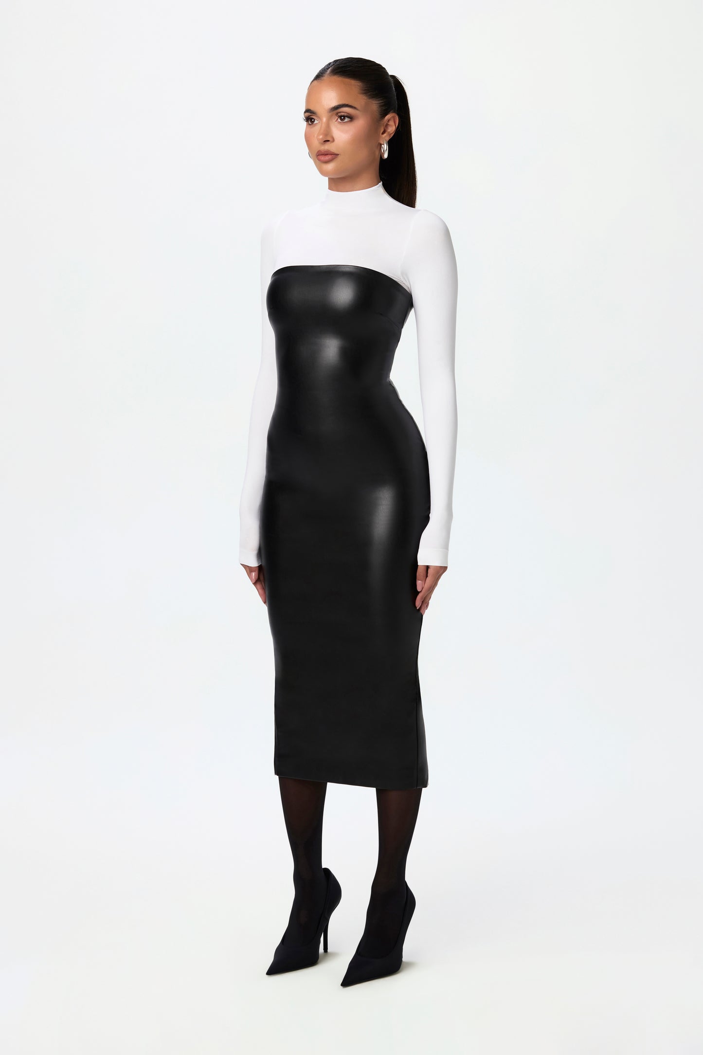 Vegan Leather Tube Midi Dress