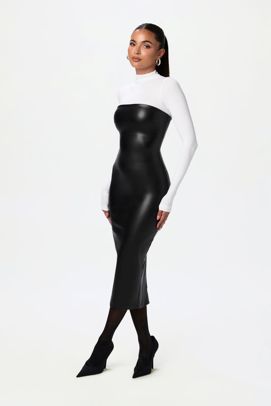 Vegan Leather Tube Midi Dress