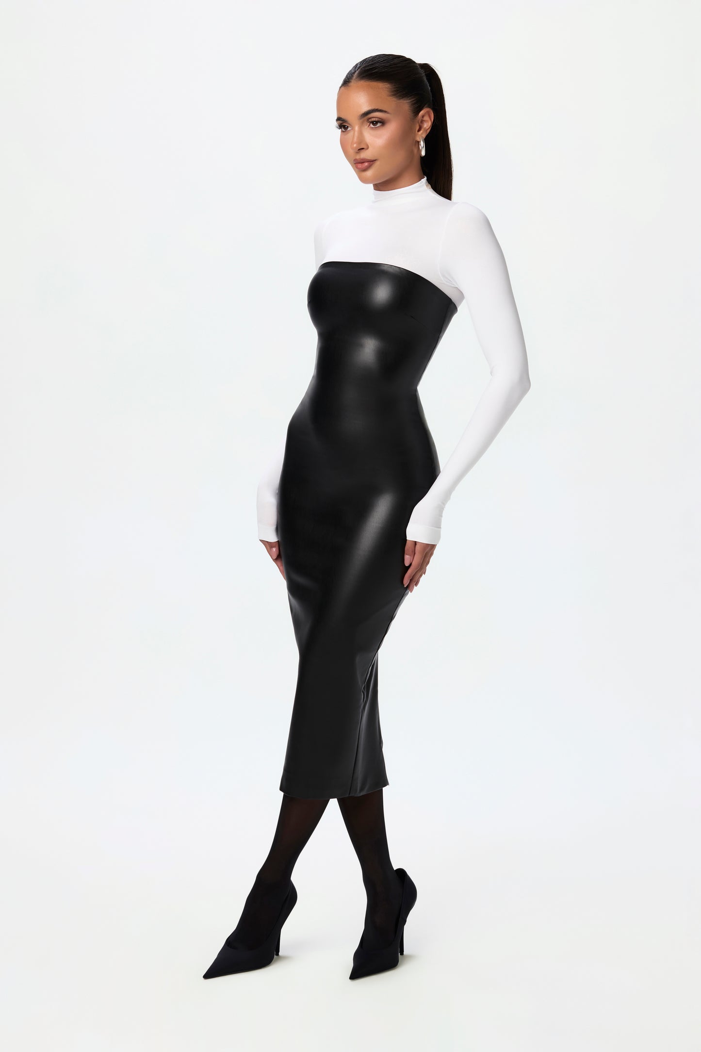 Vegan Leather Tube Midi Dress